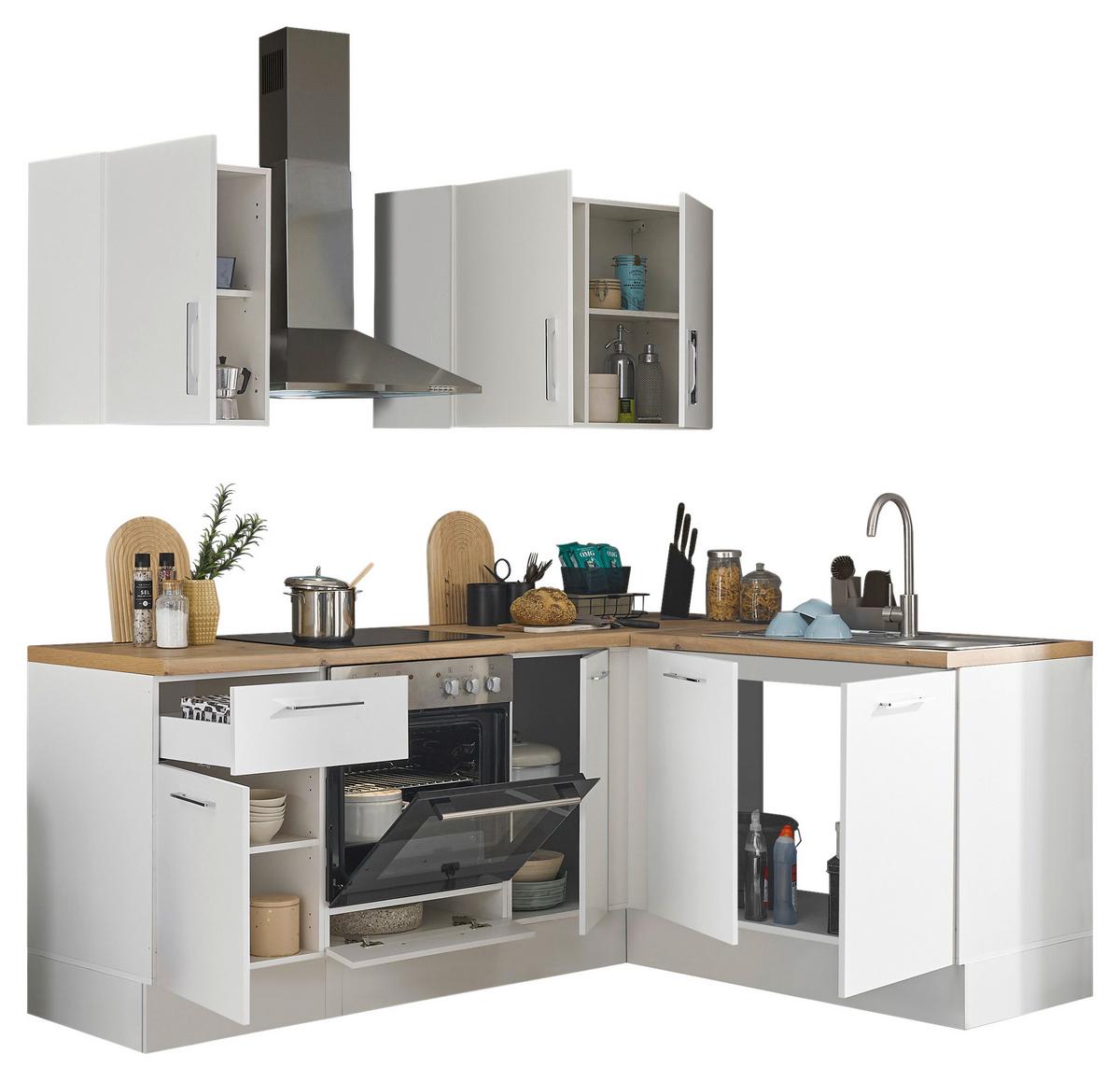 Eckküche Turin Weiß/Eiche Dekor 210x165 cm - Weiß/Eiche Artisan, Basics, Holzwerkstoff (210/165cm) - MID.YOU