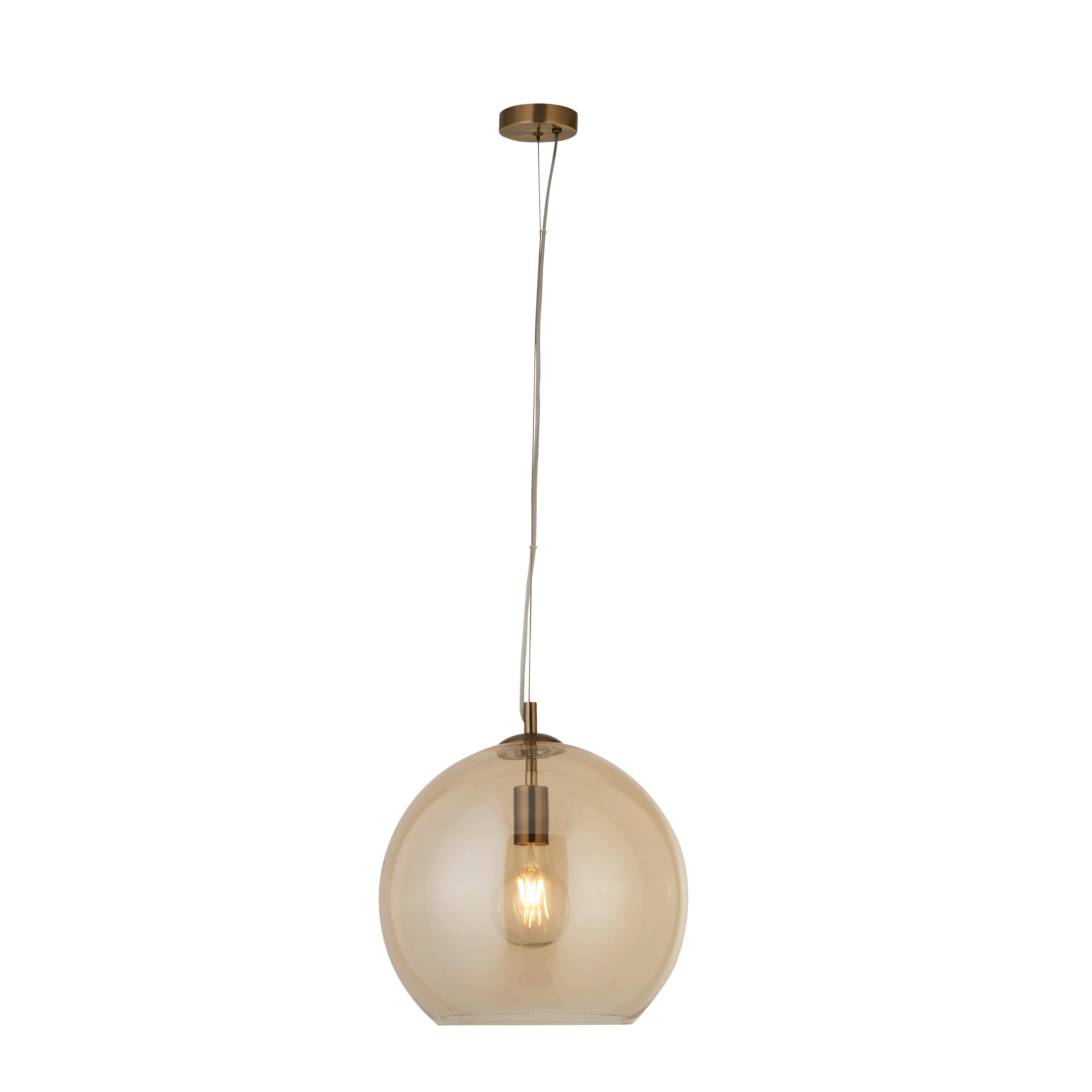 Hängeleuchte Balls H: 120 cm 1-Flammig, höhenverstellbar - Chromfarben/Bernsteinfarben, Design, Glas/Metall (35/120cm)