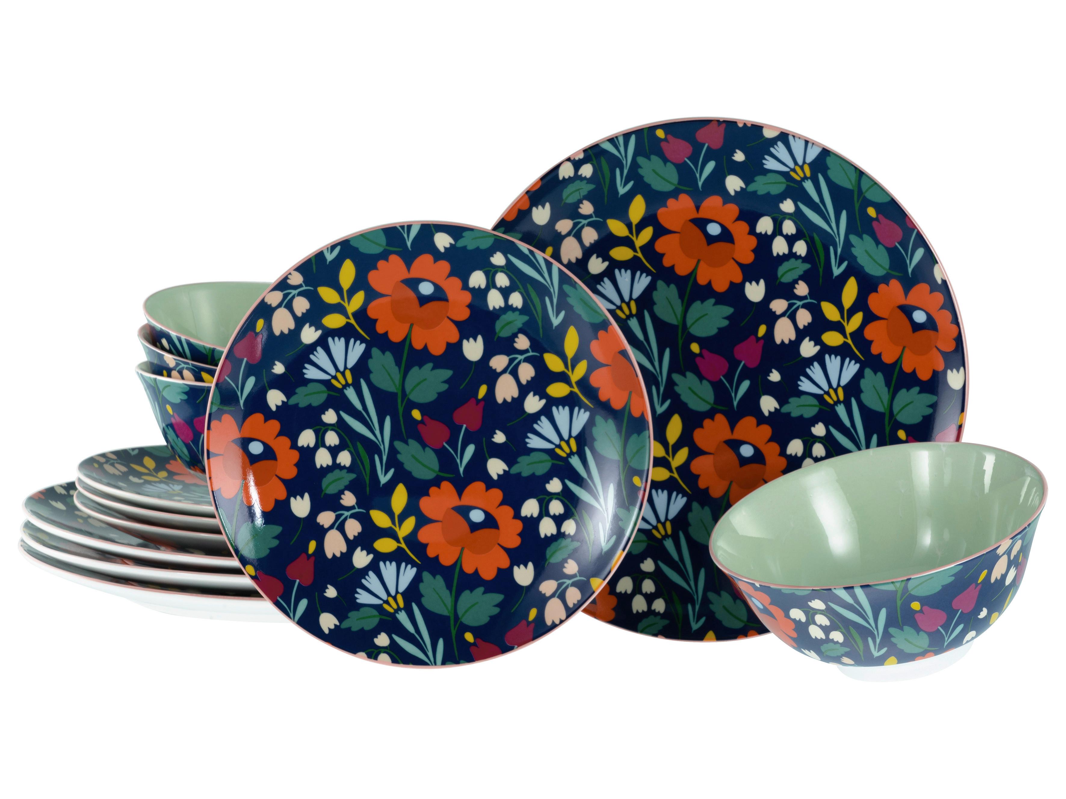 Speisetellerset 12-Tlg. Folklore Blau, Multicolor - Multicolor, Design, Keramik - Creatable