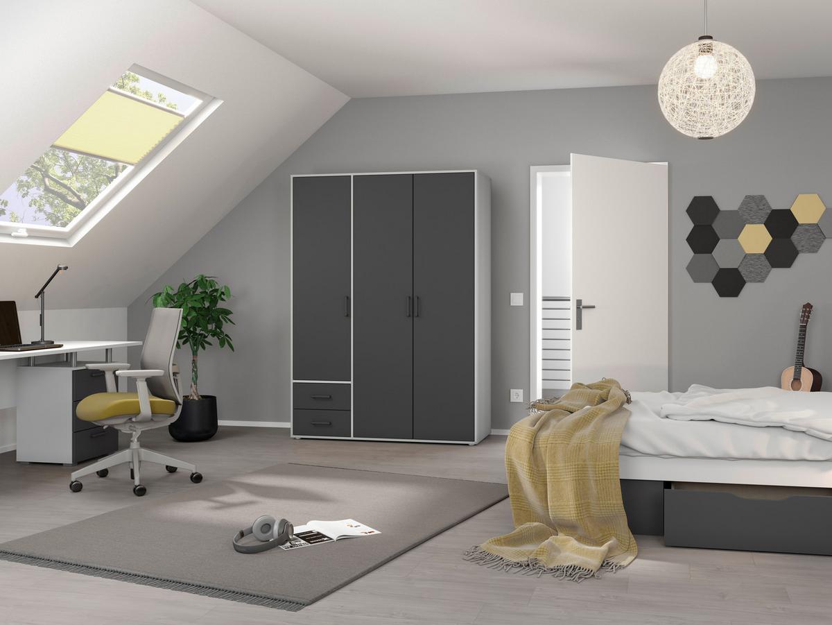 Drehtürenschrank Voyager Weiß,grau 140 cm - Weiß/Grau, MODERN, Holzwerkstoff (140/194/53cm) - Rauch Möbel