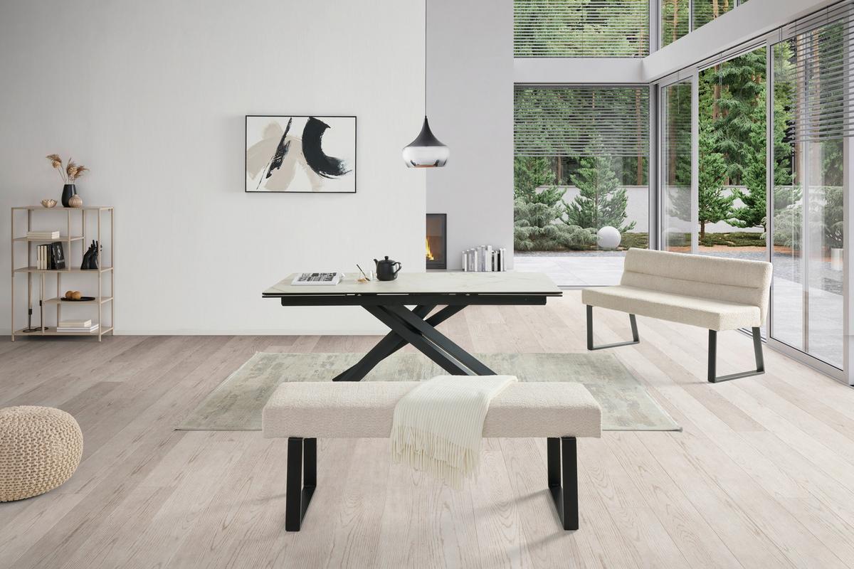 Sitzbank Kea Ohne Lehne Beige, B: 140 Cm - Beige/Schwarz, KONVENTIONELL, Textil/Metall (140/49/47cm) - MID.YOU