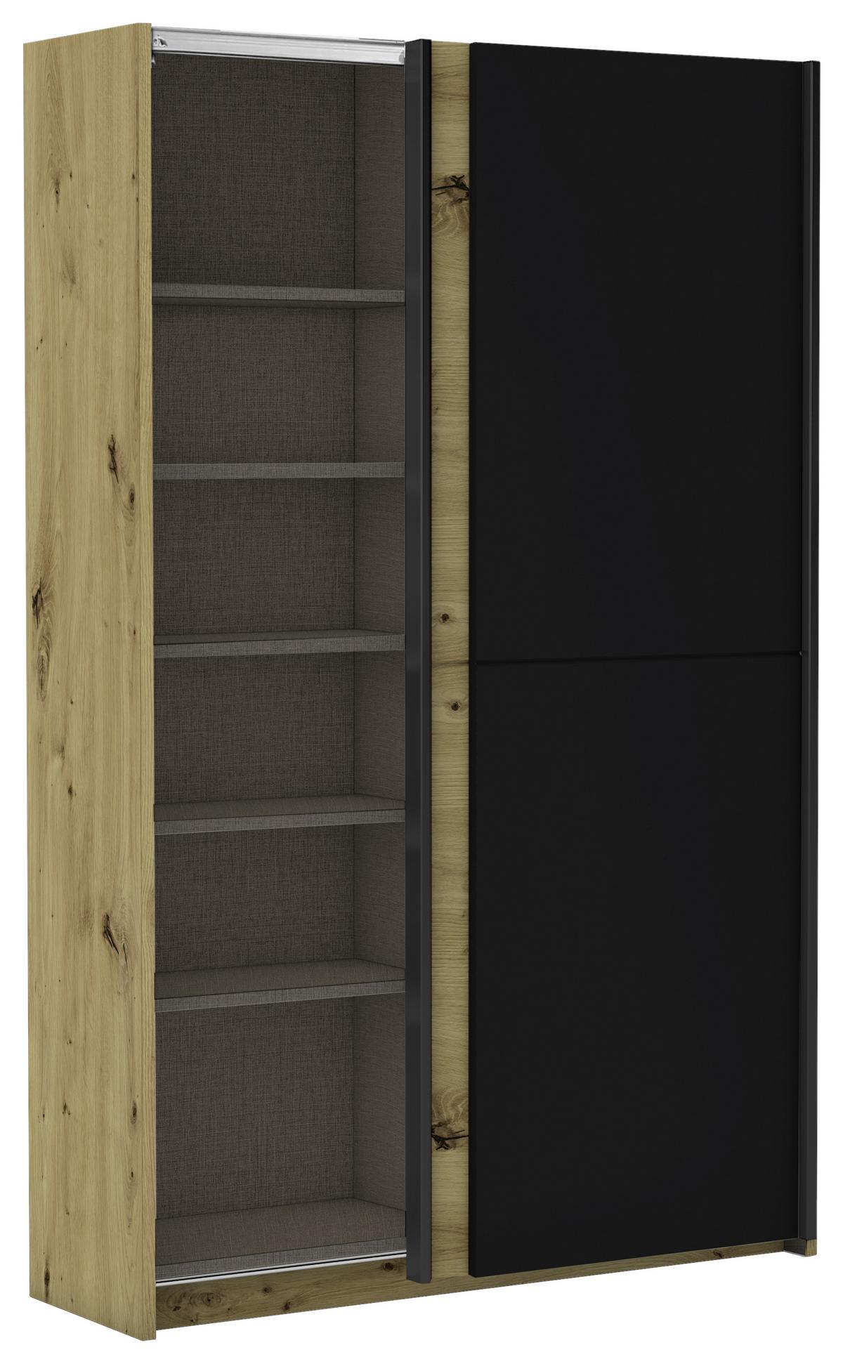 Schwebetürenschrank 125 cm Starter, Eiche Dekor/ Schwarz - Eichefarben/Schwarz, Basics, Holzwerkstoff (125/195,5/38cm) - P & B