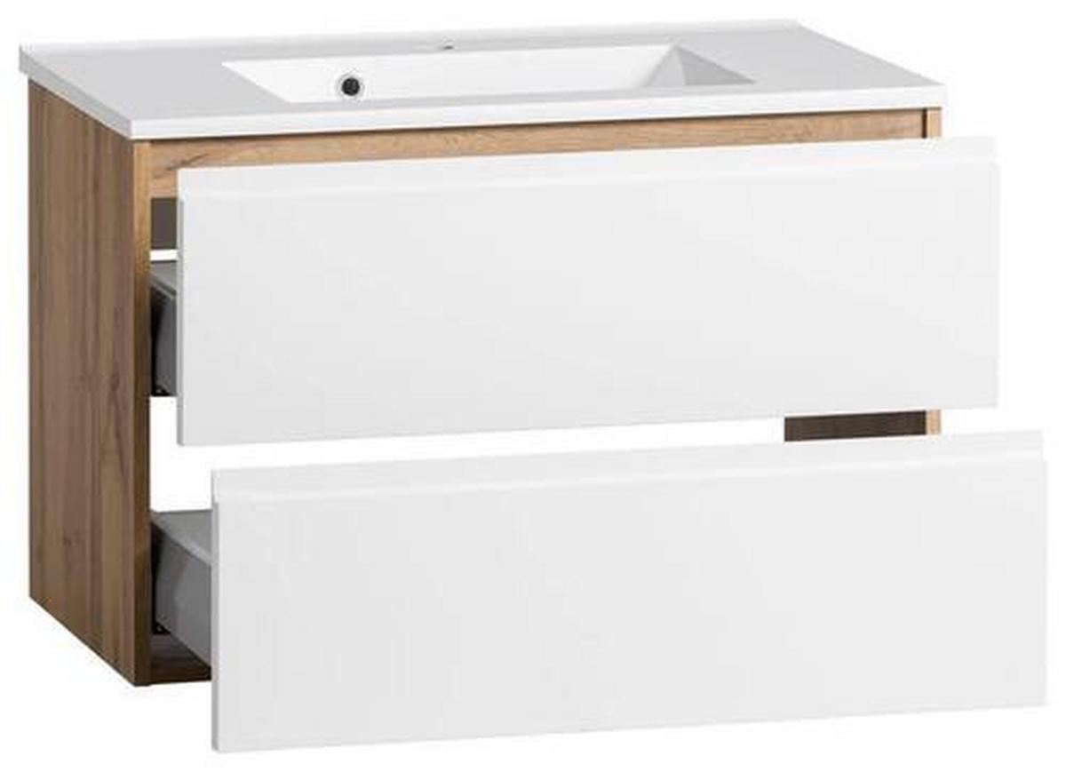 Waschbecken mit Unterschrank Varese B:80cm Eiche Dekor/Weiß - Eiche Wotan, MODERN, Holzwerkstoff/Stein (80cm) - Held