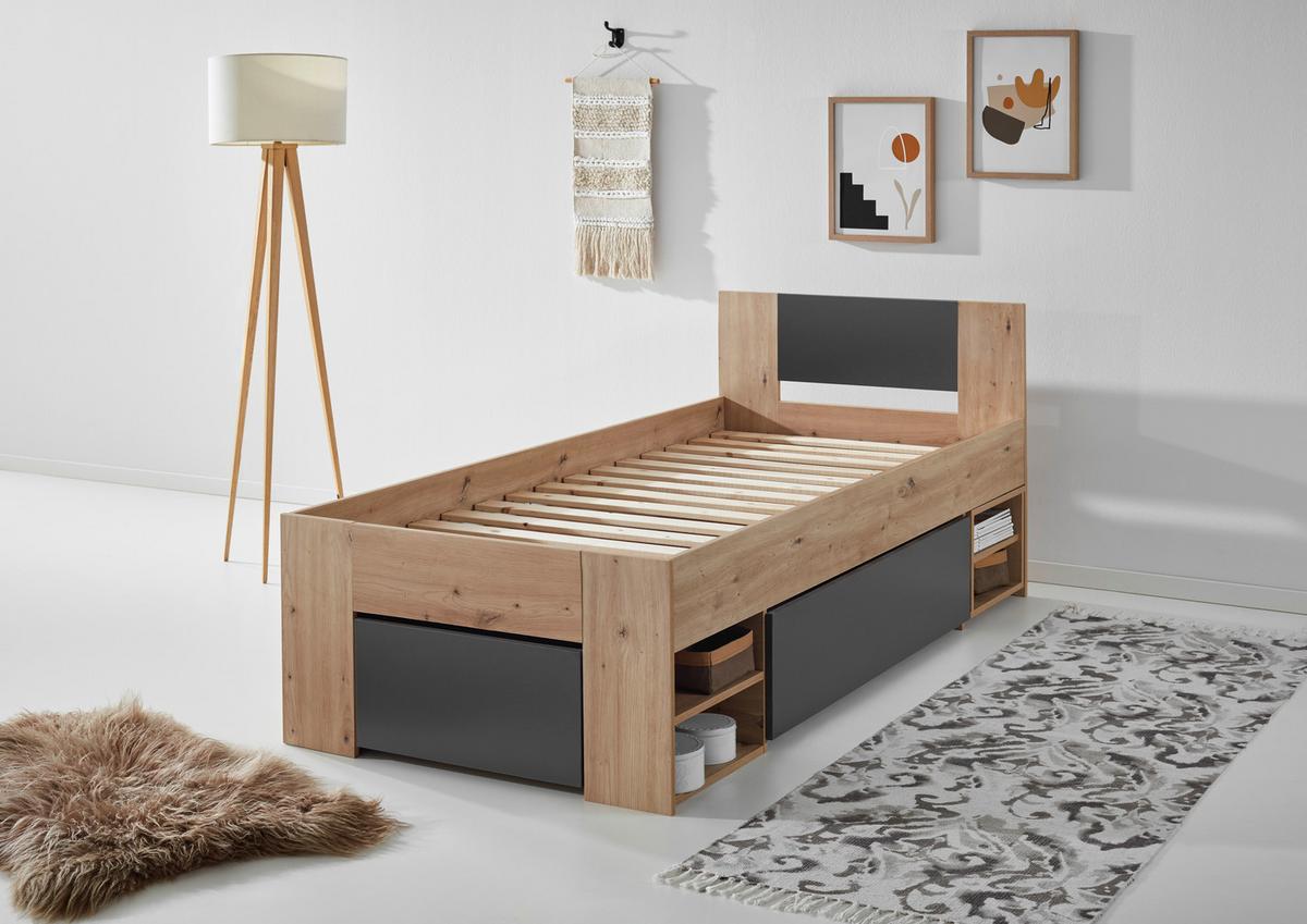 Ágykeret Azurro 90/200 Cm - Artisan tölgy/antracit, Modern, faalapú anyag (90/200cm)