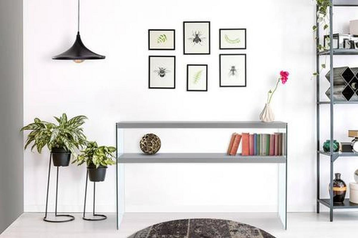 Beistelltisch mit Ablage Elementary Grau - Klar/Grau, Basics, Glas/Holzwerkstoff (32/110/75cm) - Kayoom