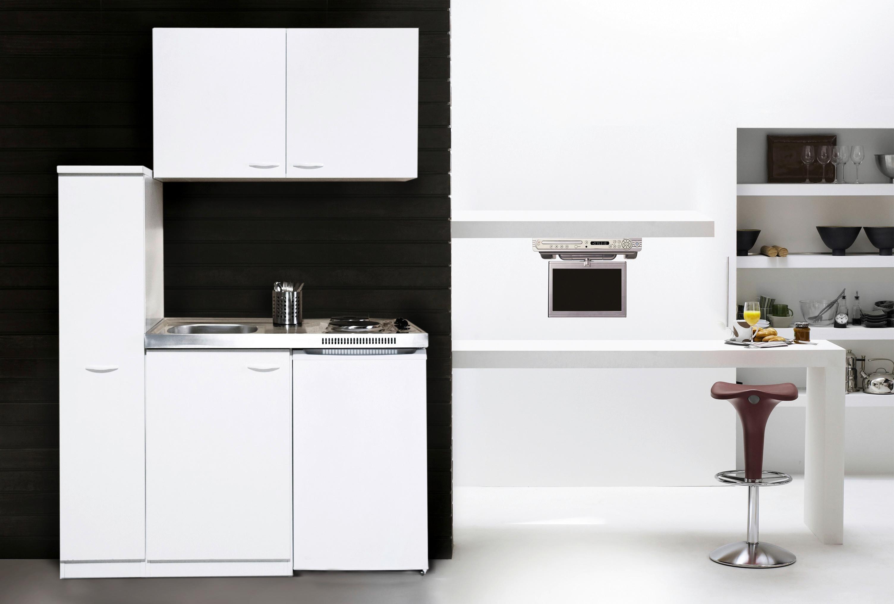 Miniküche mit Kühlschrank + Kochfeld 130 cm Weiß Dekor - Weiß, MODERN, Holzwerkstoff/Metall (130cm) - Respekta