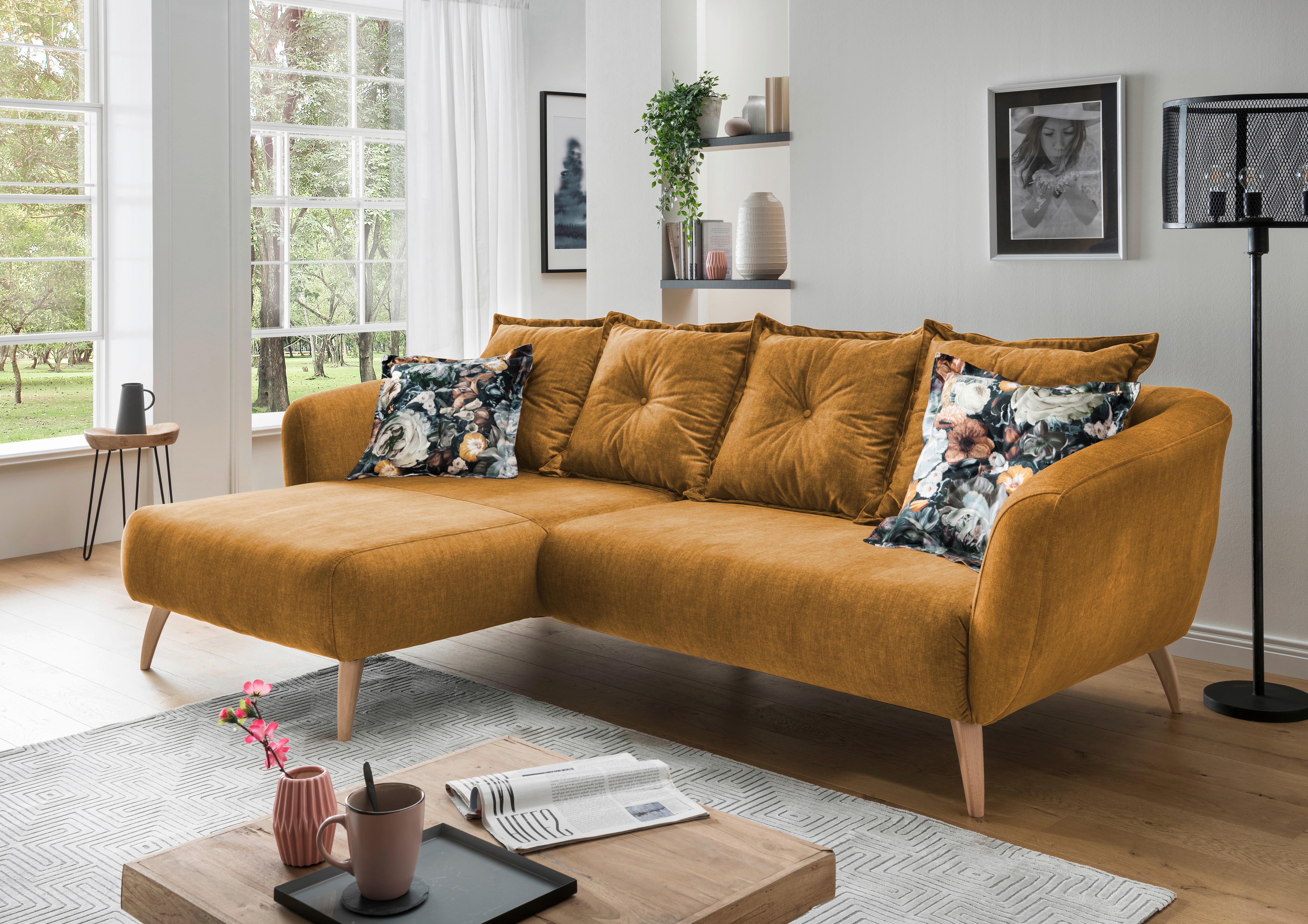 Ecksofa Baggio Gelb S: 162/277 cm - Gelb/Buchefarben, MODERN, Holz/Textil (162/277cm) - Livetastic