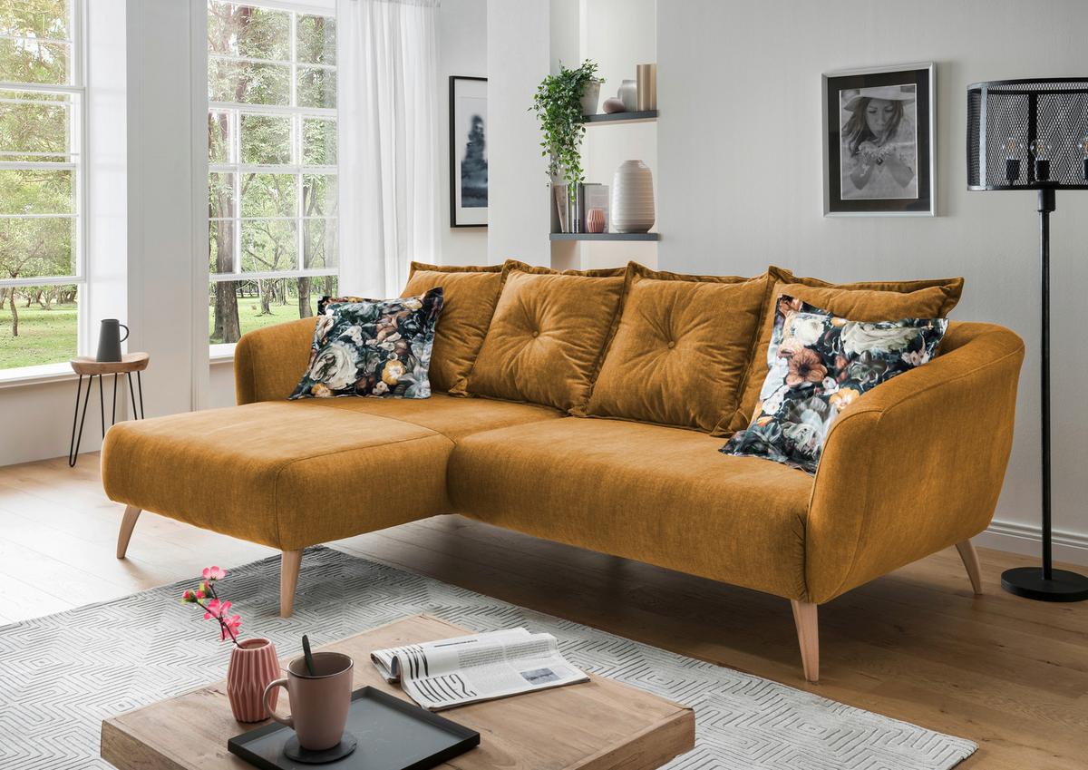 Ecksofa Baggio Gelb S: 162/277 cm - Gelb/Buchefarben, MODERN, Holz/Textil (162/277cm) - Livetastic