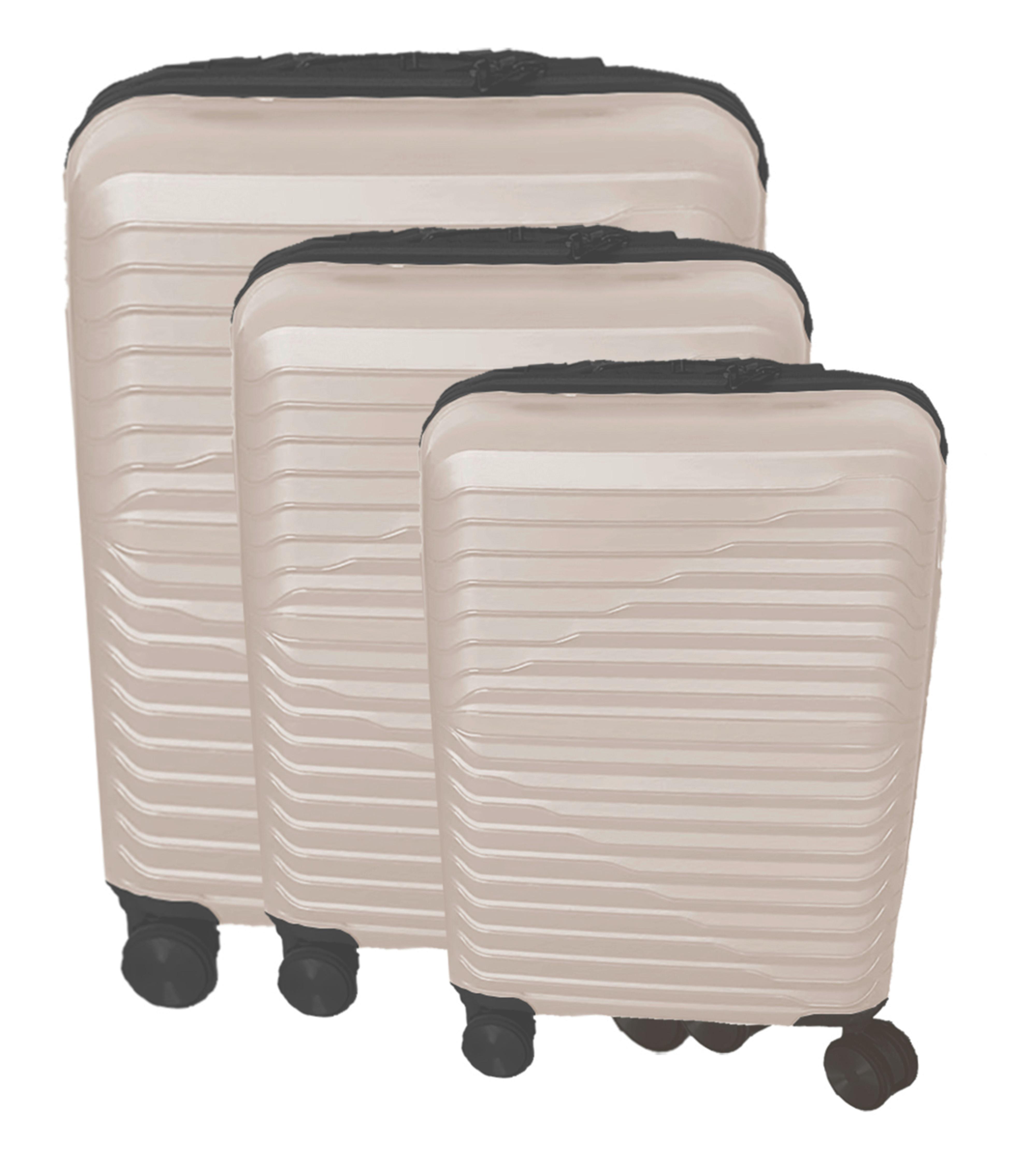 Reisekoffer Set 3-Tlg Florenz 4 Rollen Hartschale - Beige, Basics, Kunststoff/Textil - Ondega