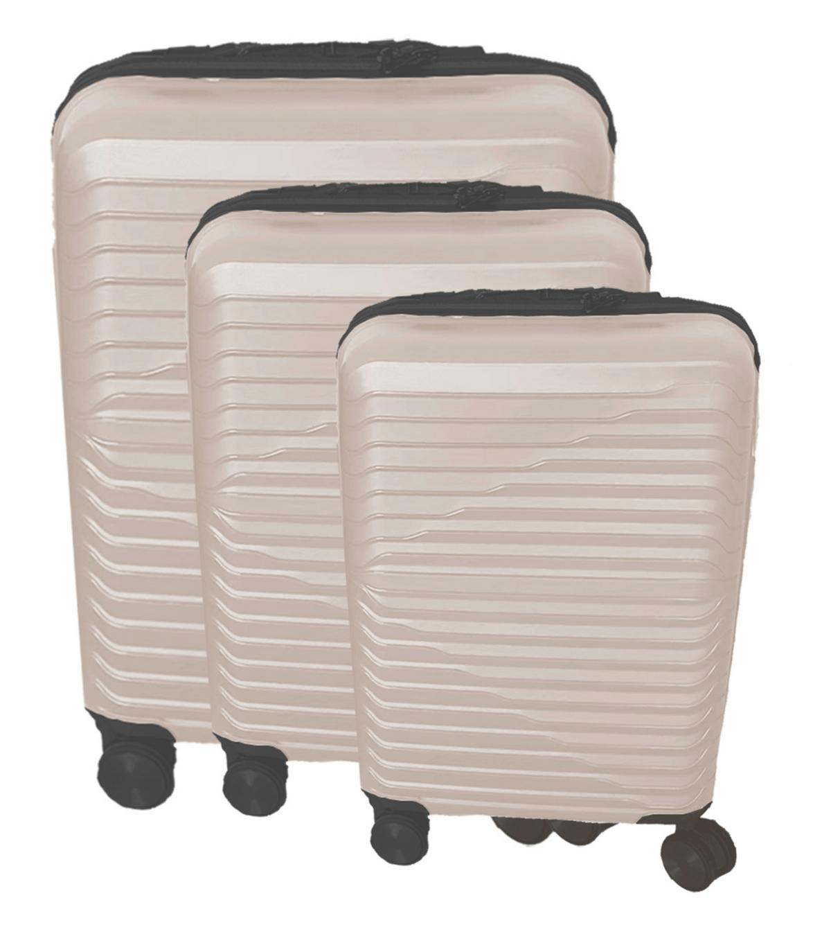 Reisekoffer Set 3-Tlg Florenz 4 Rollen Hartschale - Beige, Basics, Kunststoff/Textil - Ondega