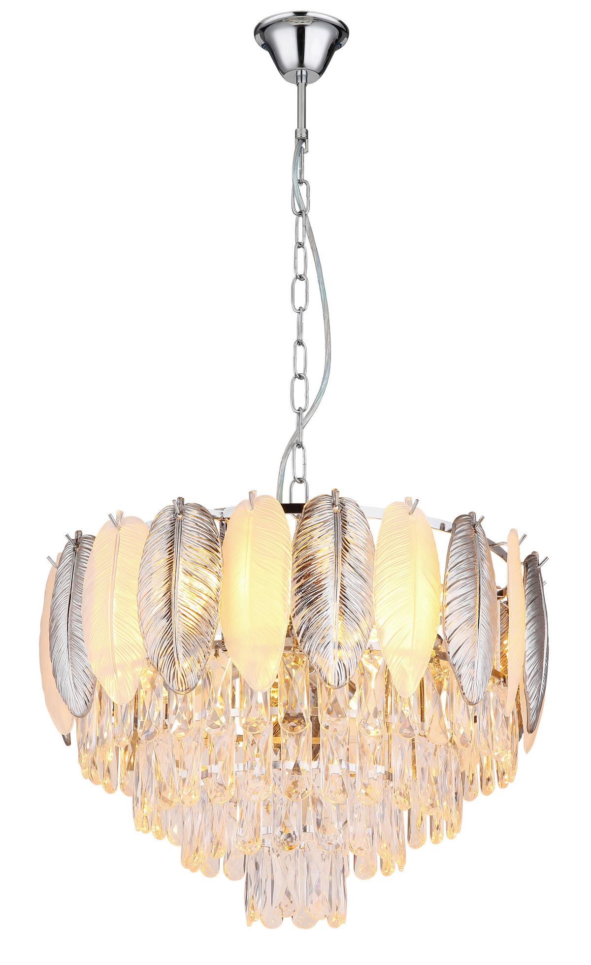 Kronleuchter 15886 - Klar/Chromfarben, KONVENTIONELL, Kunststoff/Metall (52/139cm) - Globo