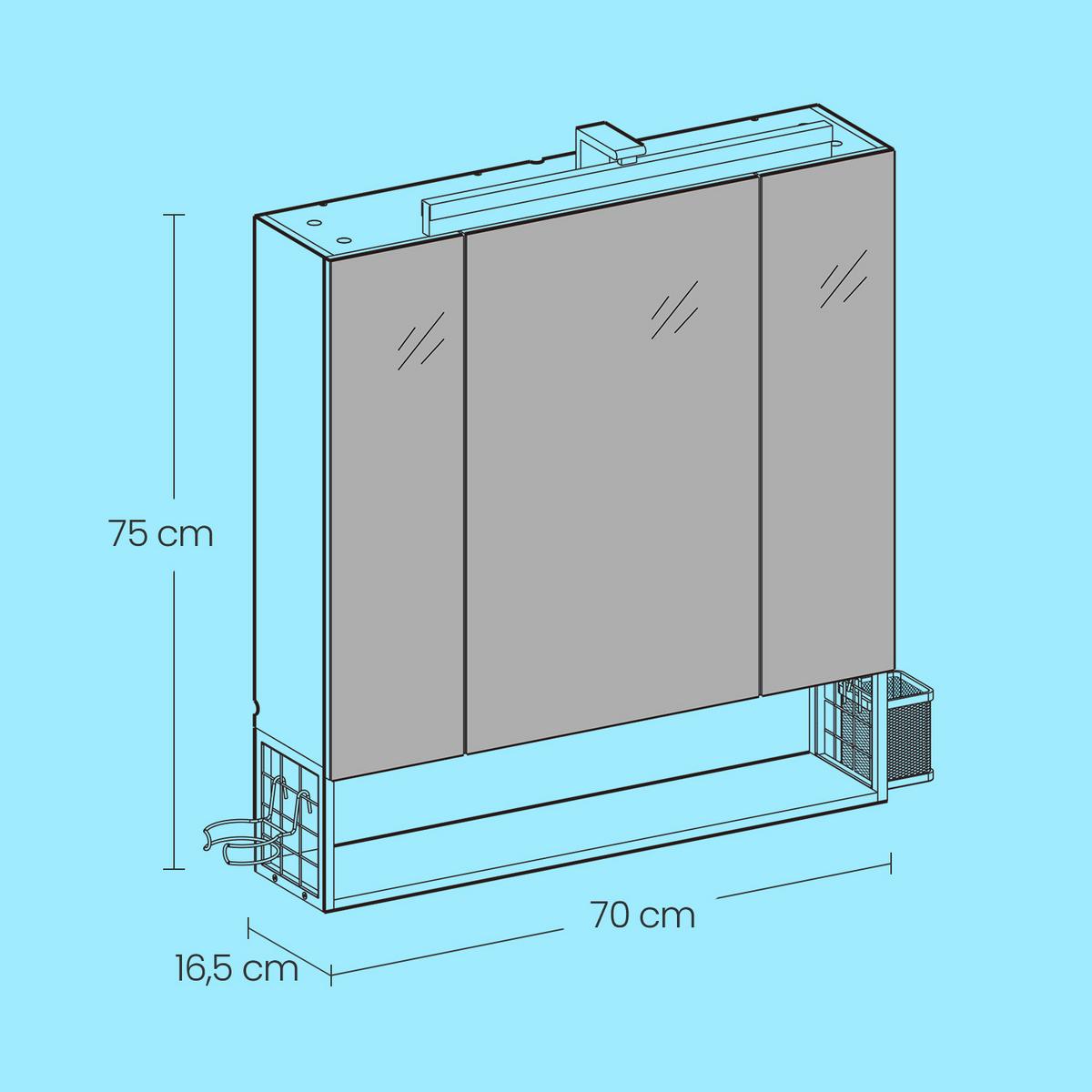 Spiegelschrank Mirror Cabinet - Silberfarben/Weiß, MODERN, Glas/Holzwerkstoff (70/75/16,5cm) - MID.YOU
