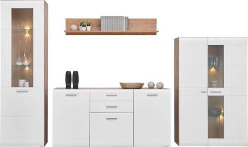 Wohnkombination 4-Tlg. Auris, Weiß/Eiche Dekor - Eichefarben/Weiß, MODERN, Glas/Holzwerkstoff (318,2/204,2/43,1cm) - Luca Bessoni