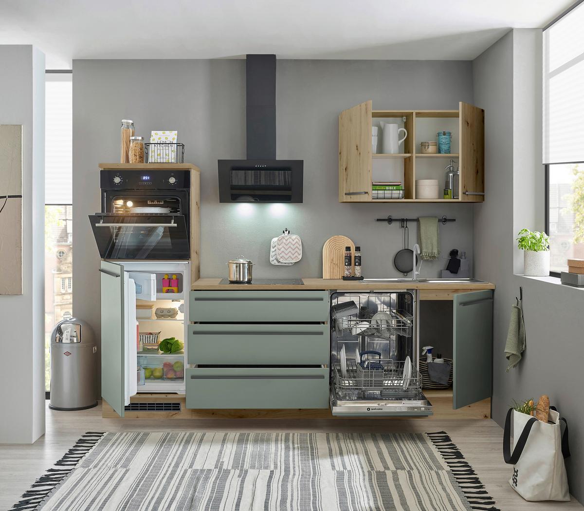 Küchenblock Toulouse Grün/eiche Dekor B: 260 Cm - Eiche Artisan/Grün, Basics, Holzwerkstoff (260cm) - MID.YOU