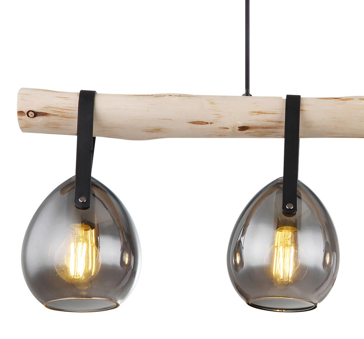 Hängeleuchte H: 117 cm 4-Flammig mit Rauchglas - Schwarz, Design, Glas/Metall (100/15/117cm) - Globo
