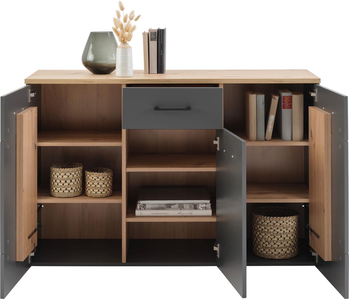 Sideboard B: 128,4cm Amare Artisan Eiche/anthrazit - Schwarz, MODERN, Holzwerkstoff (128,4/87/40cm)