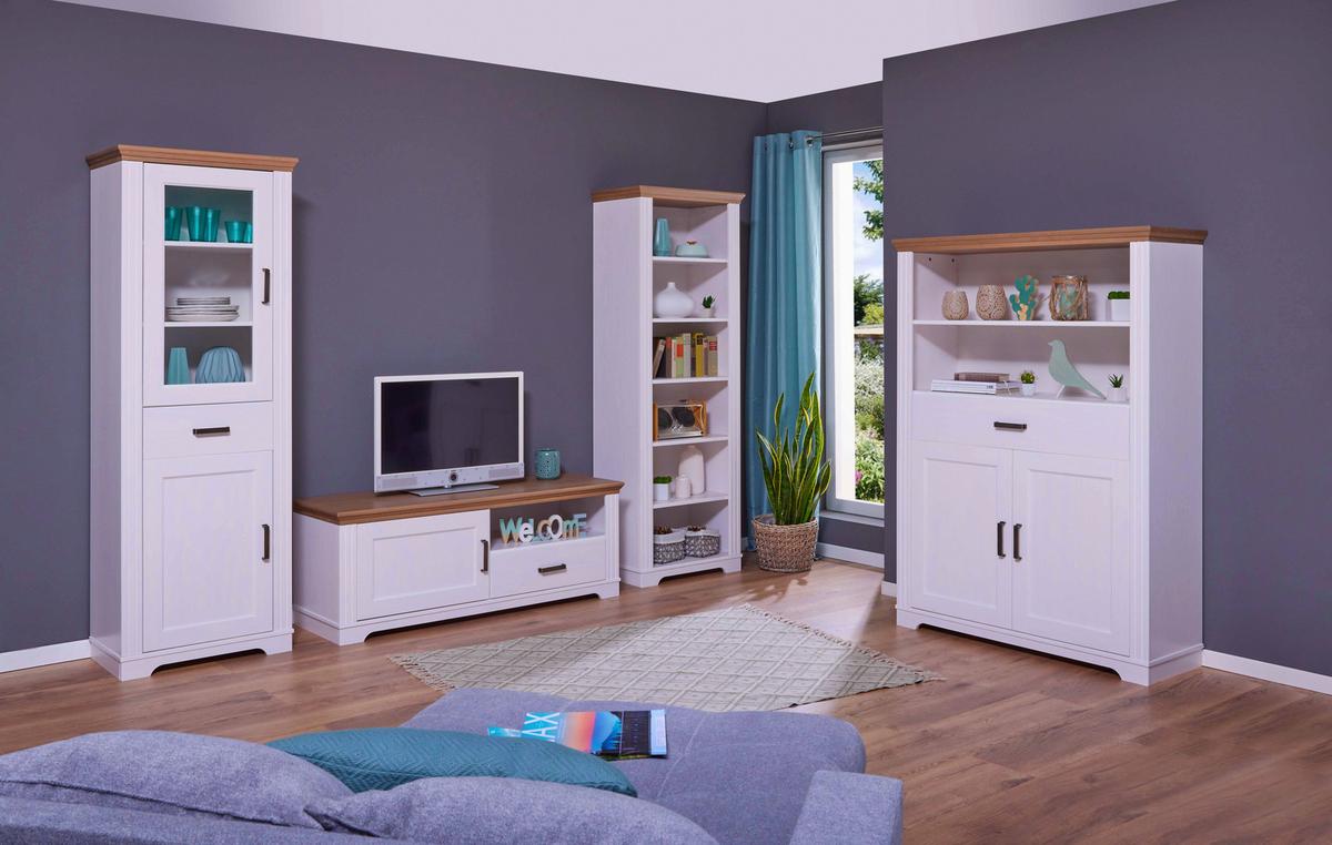 Vitrine Maluno - Eichefarben/Weiß, MODERN, Holz (117/163/41cm) - Livetastic