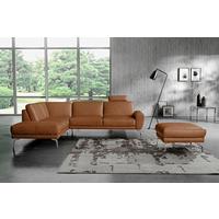 Ecksofa Spring Cognac Chrom, S: 250x273 cm - Chromfarben/Cognac, Design, Leder (250/273cm) - Livetastic