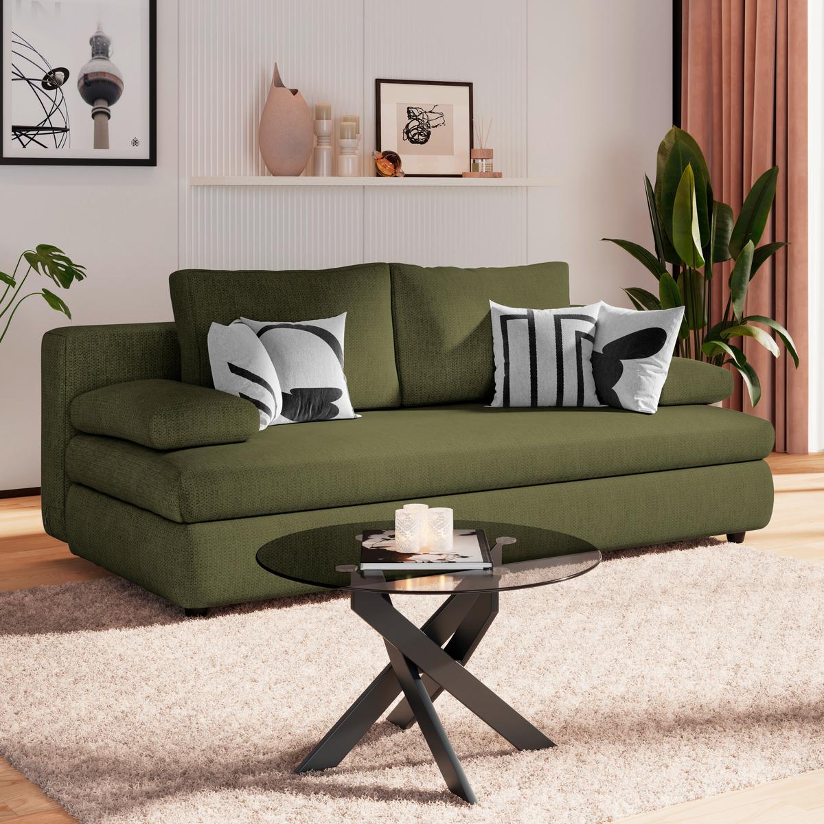 3-Sitzer-Sofa Mit Schlaffunktion Olso Grün - Grün, Trend, Holz/Kunststoff (205/72/100cm)