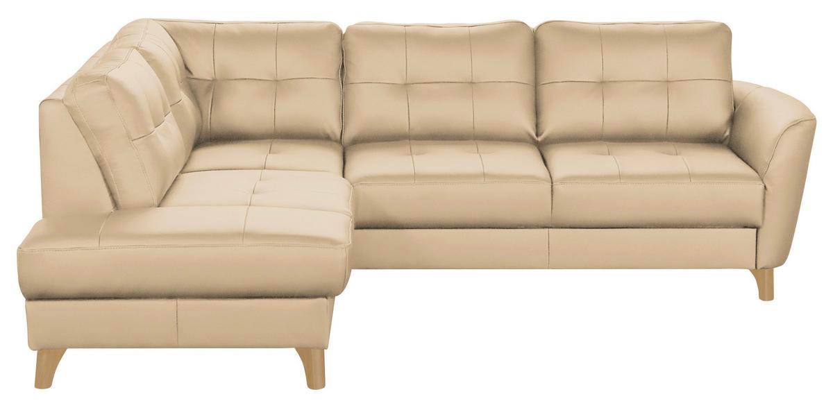 Ecksofa Nordic Beige S: 190x236 cm - Beige/Buchefarben, Design, Leder/Textil (190/236cm) - Livetastic