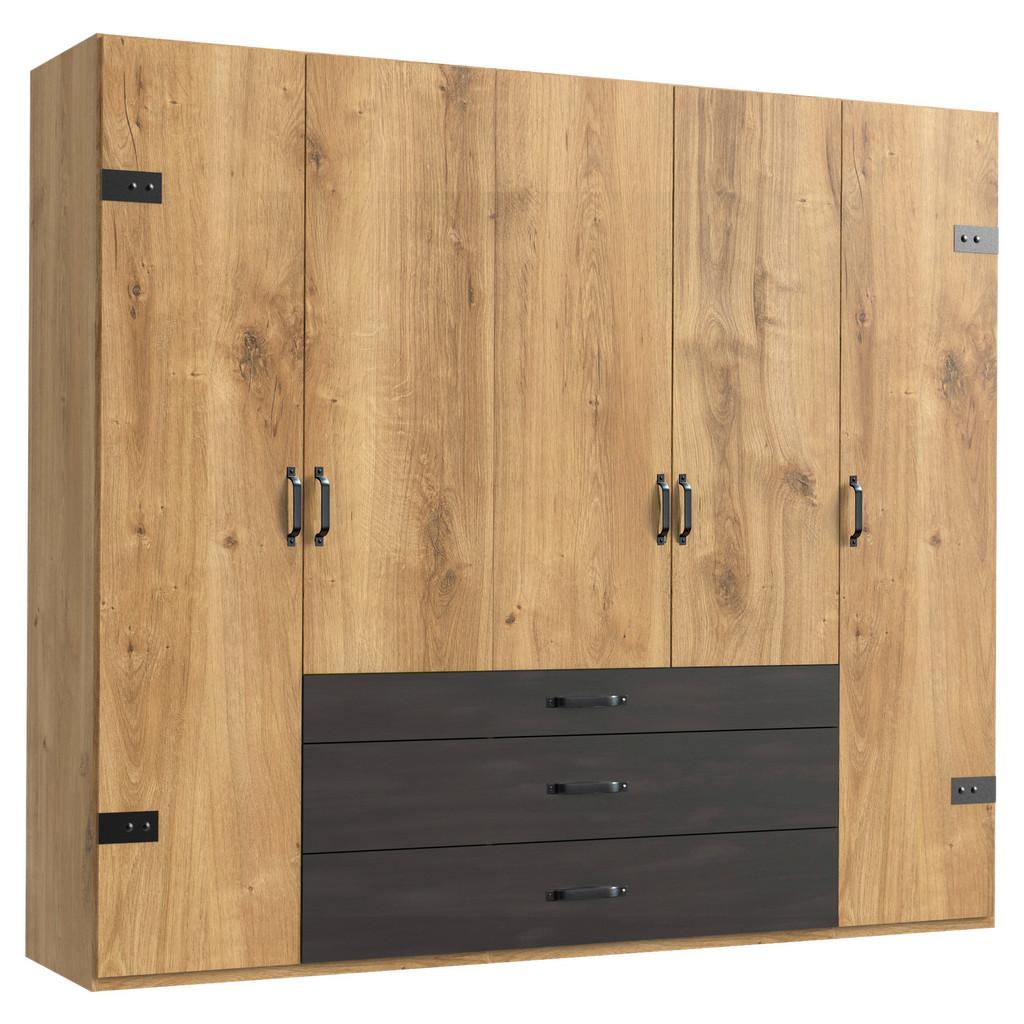 Drehtürenschrank mit Laden 250cm Detroit, Eiche/Graphit