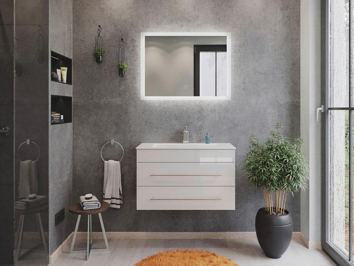 Badezimmer Portus Weiß Hg B: 80,4 cm - Weiß Hochglanz/Weiß, MODERN, Keramik/Holzwerkstoff (80,4cm) - MID.YOU