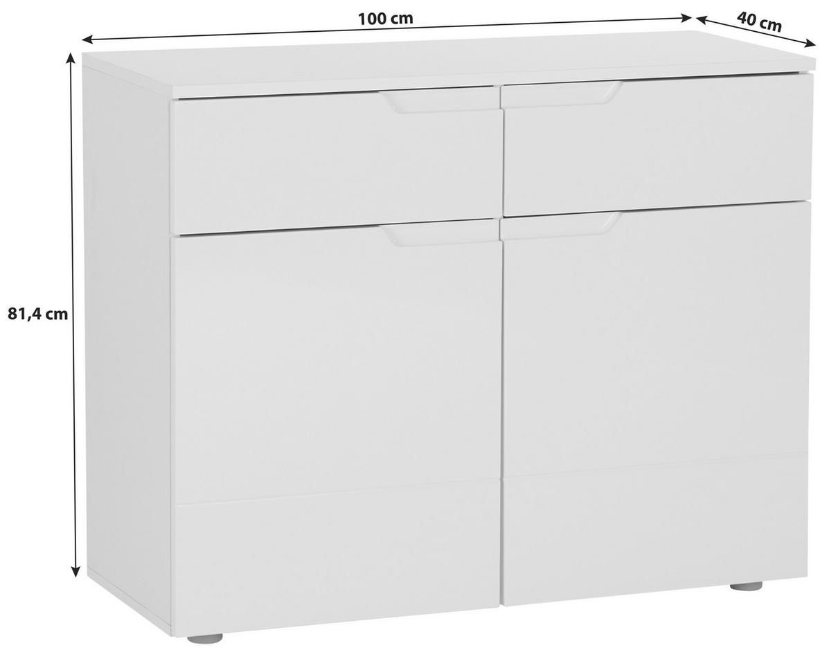 Kommode 100cm Hilton, Weiß Hilton - Weiß Hochglanz/Weiß, MODERN, Holzwerkstoff (100/81,4/40cm)
