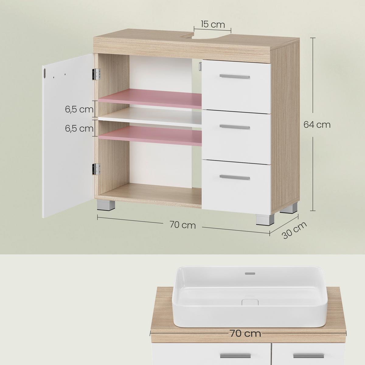 Waschbeckenunterschrank Bbk503k01v1 - Weiß/Grau, Trend, Holzwerkstoff (70/64/30cm) - MID.YOU