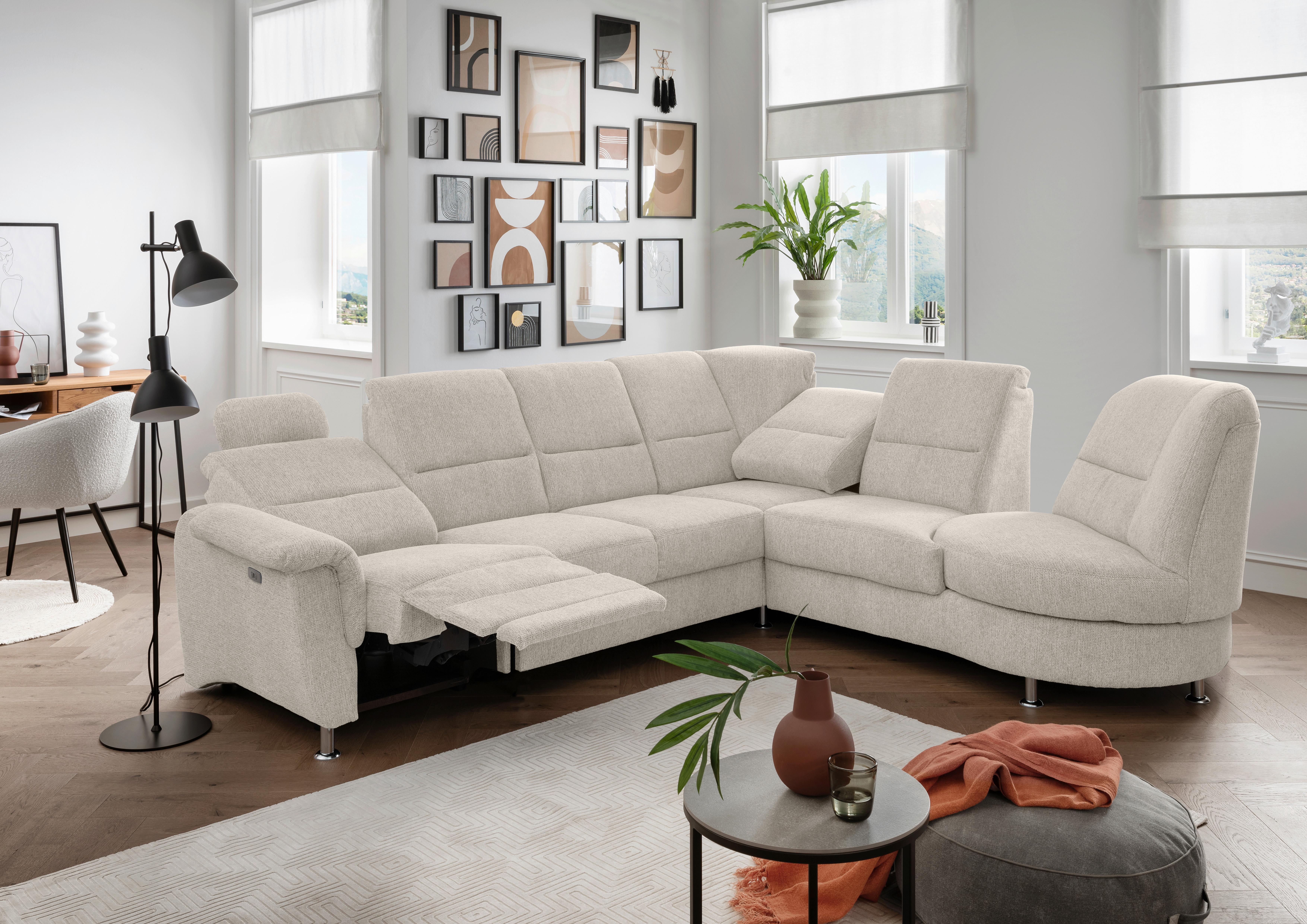 Ecksofa mit Relaxfunktion Parole Beige Chenille - Chromfarben/Beige, MODERN, Textil (275/236cm) - Livetastic