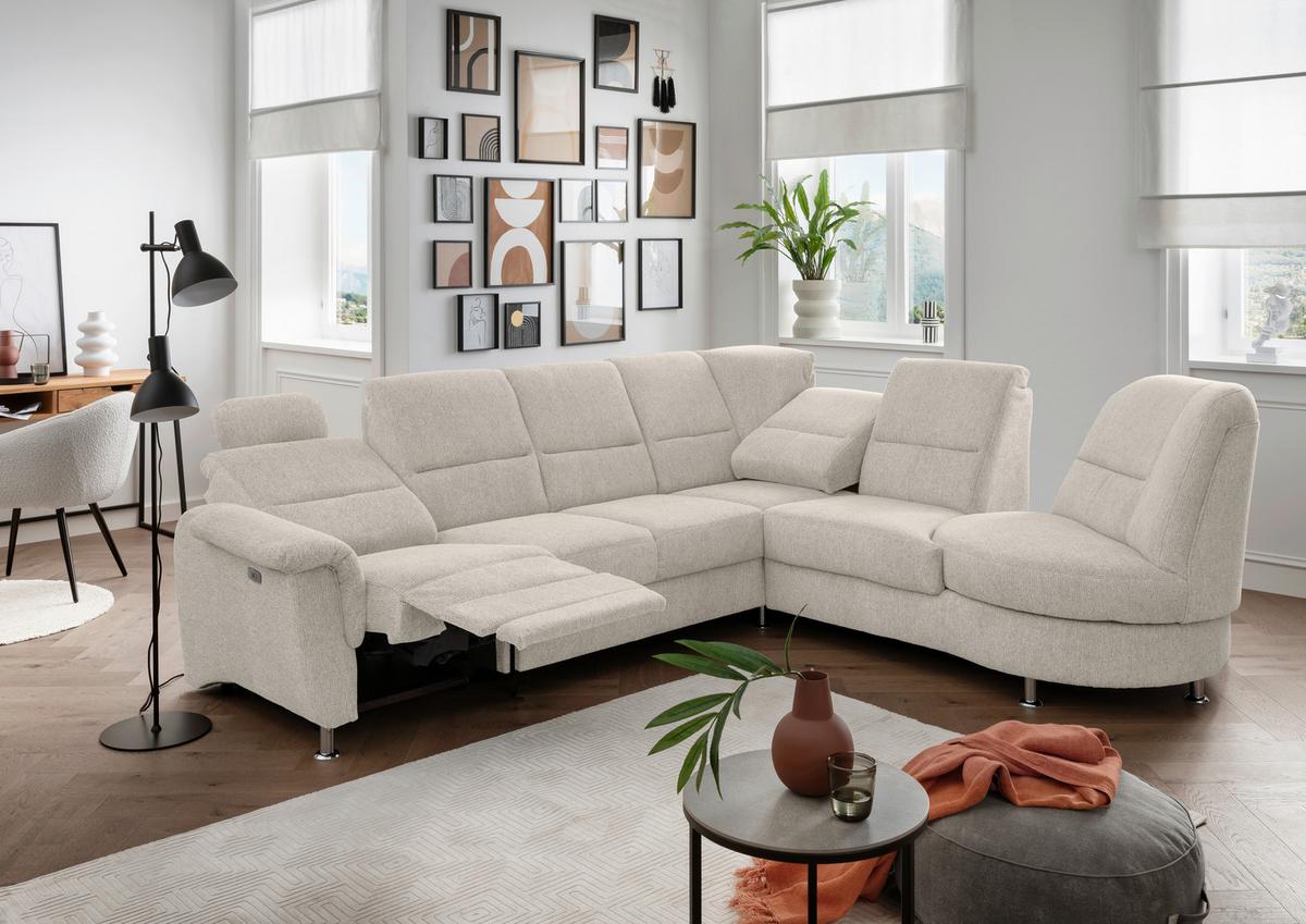 Ecksofa Mit Relaxfunktion Parole Beige Chenille - Chromfarben/Beige, MODERN, Textil (275/236cm) - Livetastic