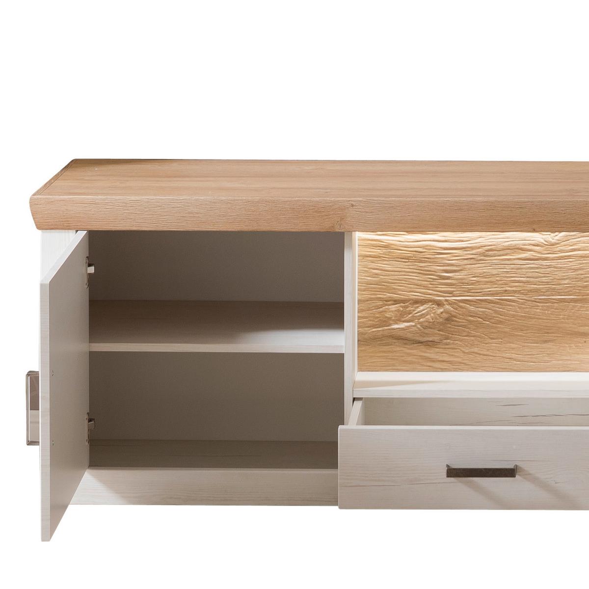 Wohnkombination 4-Tlg. Madrid Eiche-/Pinienfarben - Eichefarben/Schwarz, Design, Glas/Holzwerkstoff (343/205/50cm) - MID.YOU