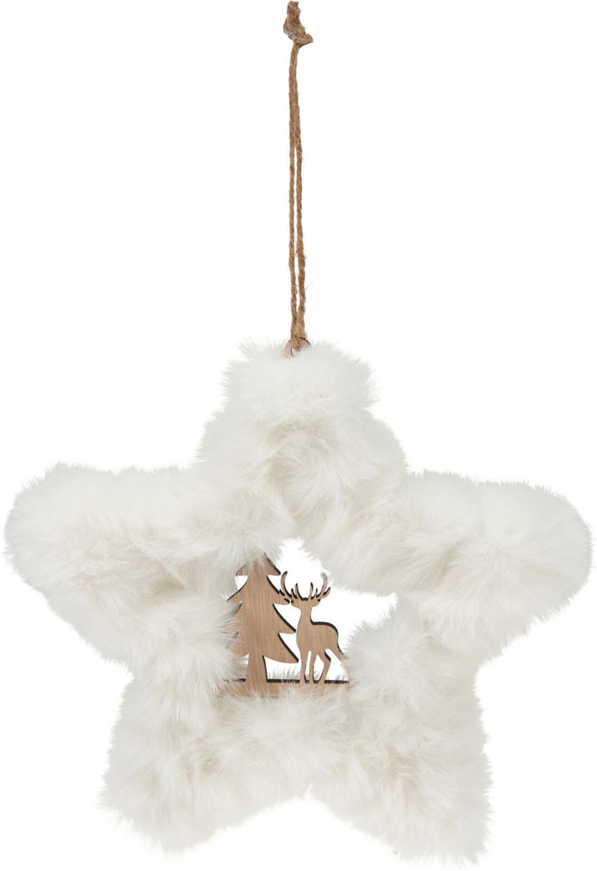 Vánoční ozdoba na stromeček SERENE 19 cm - bílá/barvy jedlového dřeva, dřevo/textil (0.3/19/19cm)