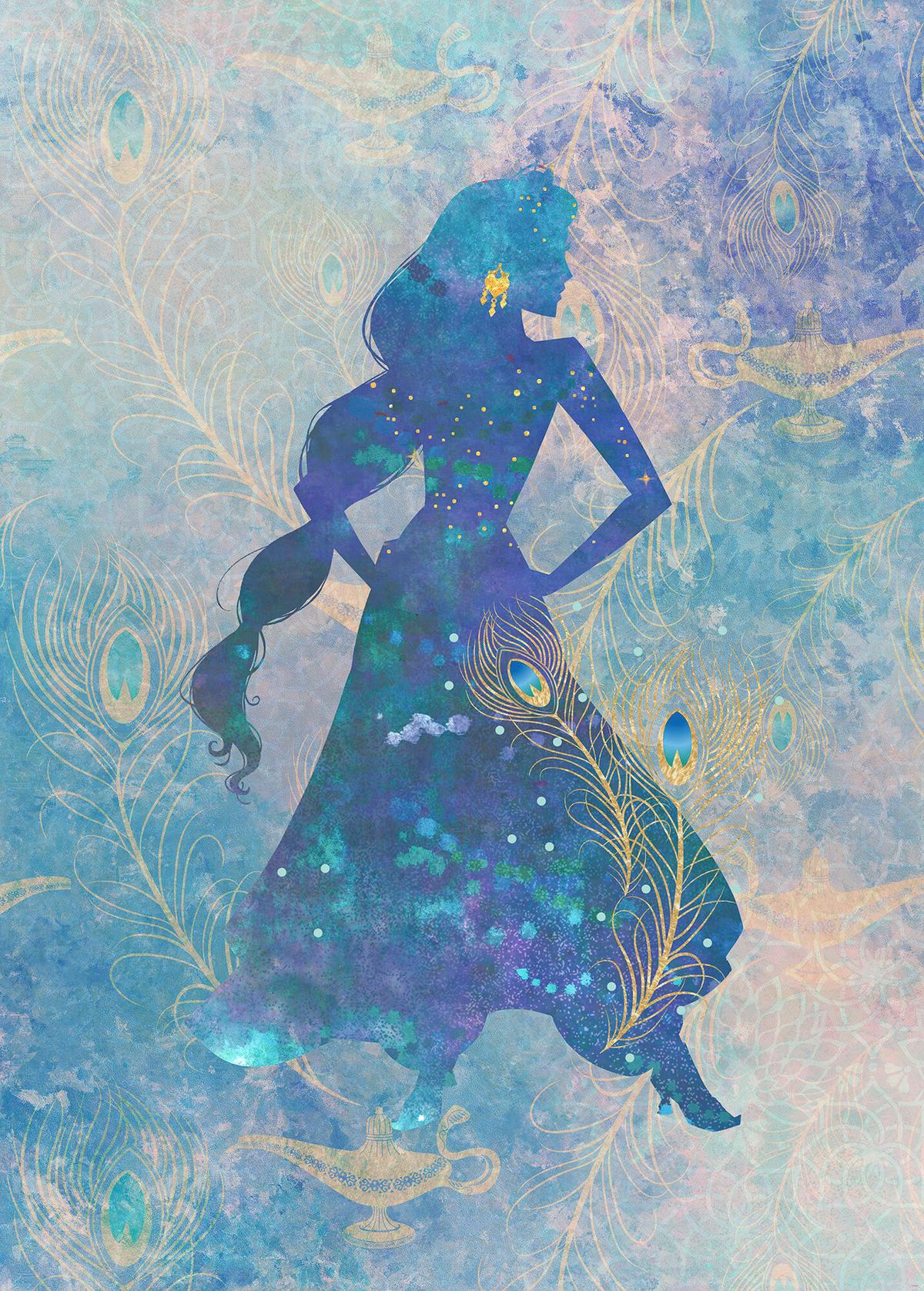 Fototapete Jasmin Silhouette - Blau/Grün, Trend, Textil (200/280cm)