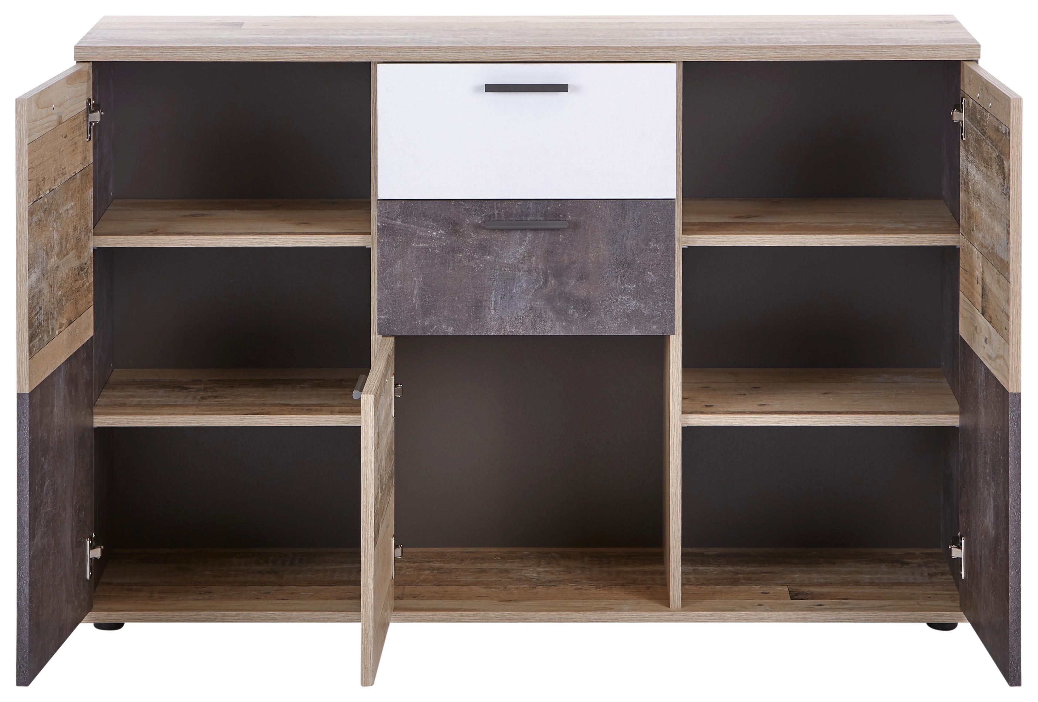 Old Style hell • Atelier dunkel • Alpin Weiß • 3 Türen, 2 Laden • B/H/T: ca. 126,6/85,3/40cm