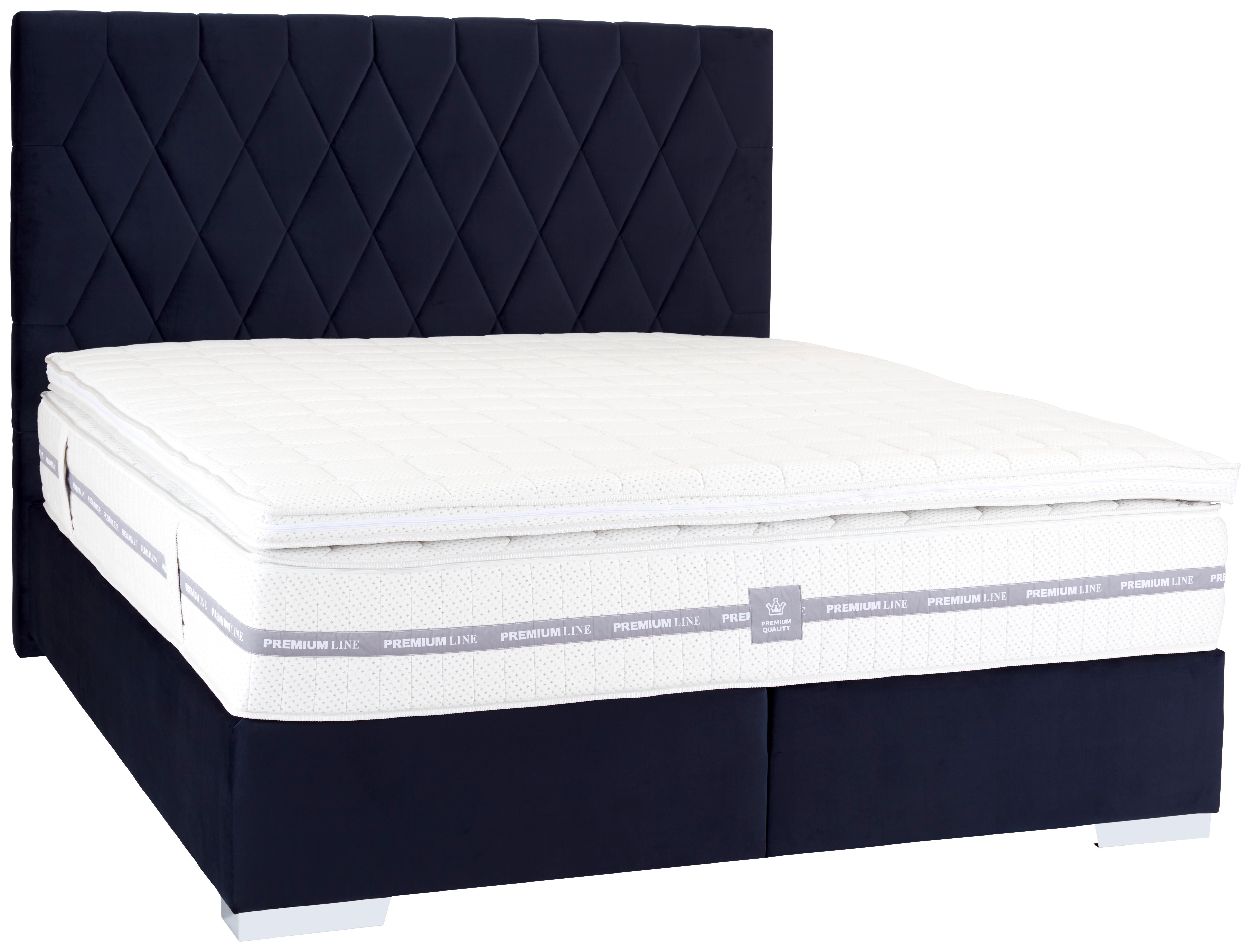 Boxspringbett 160x200cm Paula 1 - Chromfarben/Dunkelblau, MODERN, Textil (160/200cm)