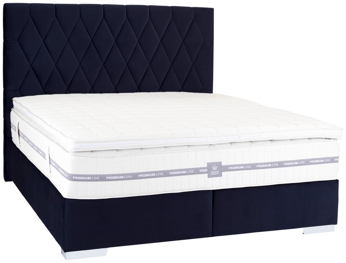 Boxspringbett 160x200cm Paula 1 - Chromfarben/Dunkelblau, MODERN, Textil (160/200cm)