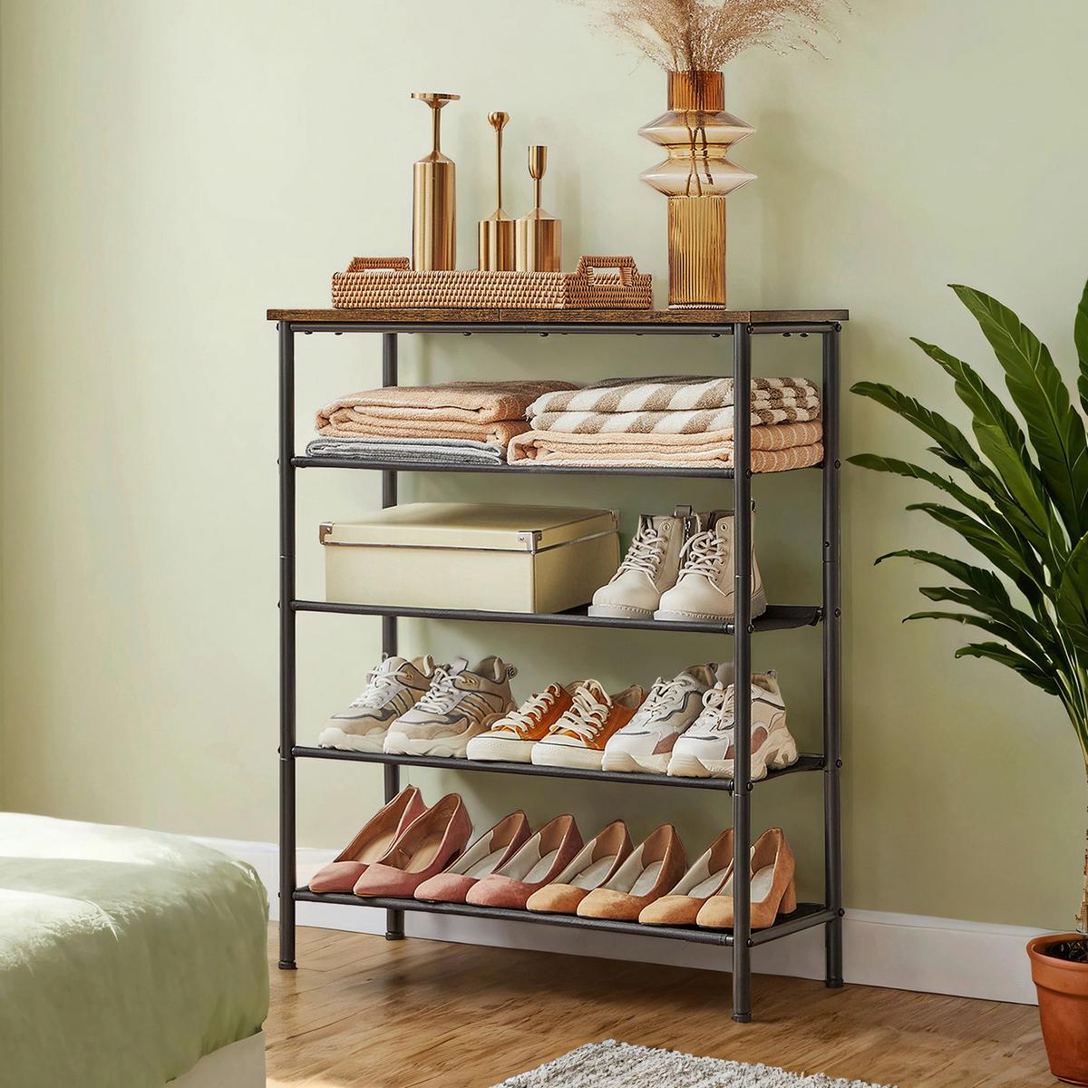 Schuhregal Shoe Rack - Schwarz/Braun, MODERN, Holzwerkstoff/Textil (75/91/30cm) - MID.YOU