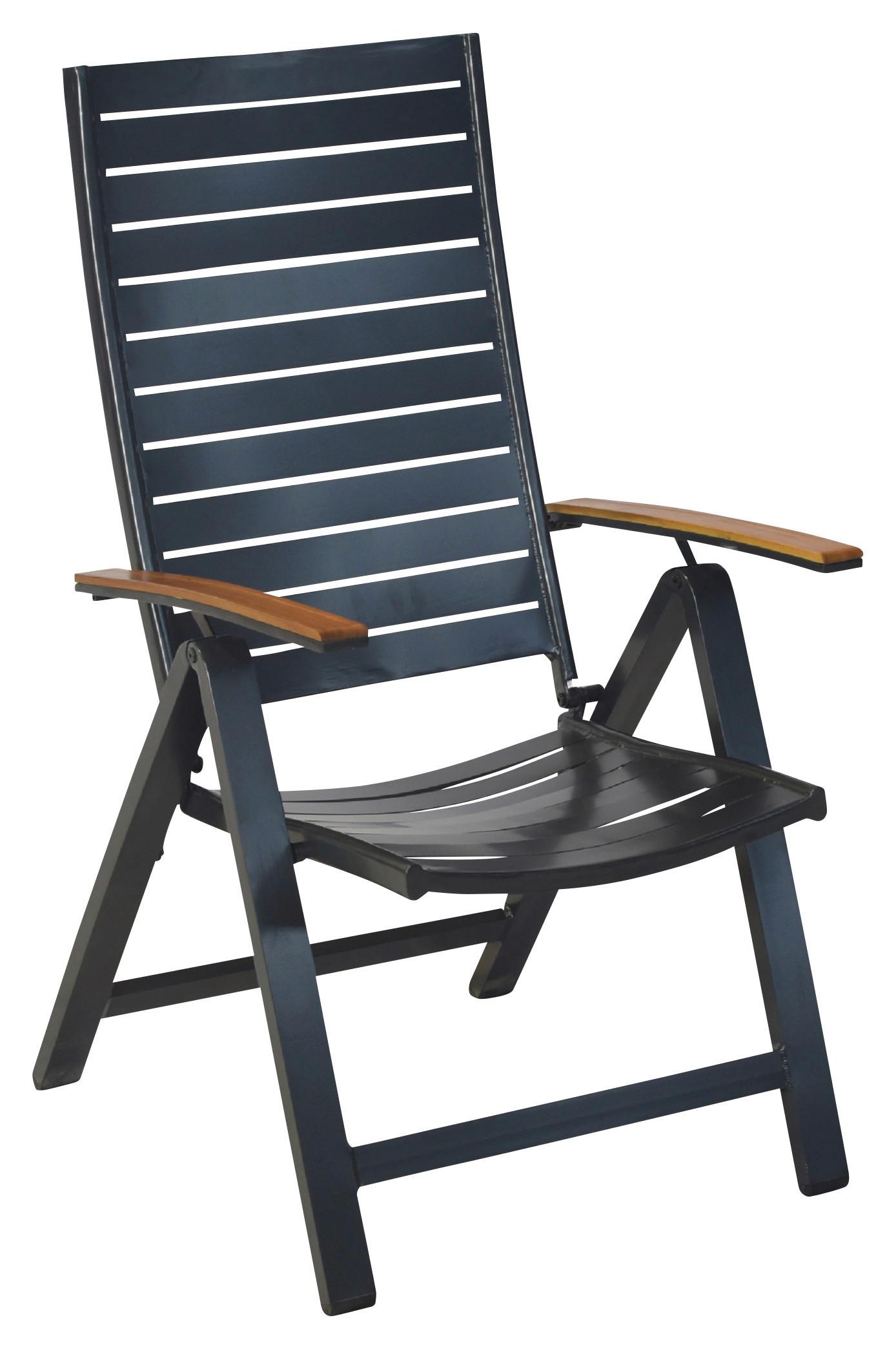 Klappsessel Klappbar Astros Akazie/Metall - Graphitfarben/Naturfarben, MODERN, Holz/Metall (60/114/68cm) - Gardenson