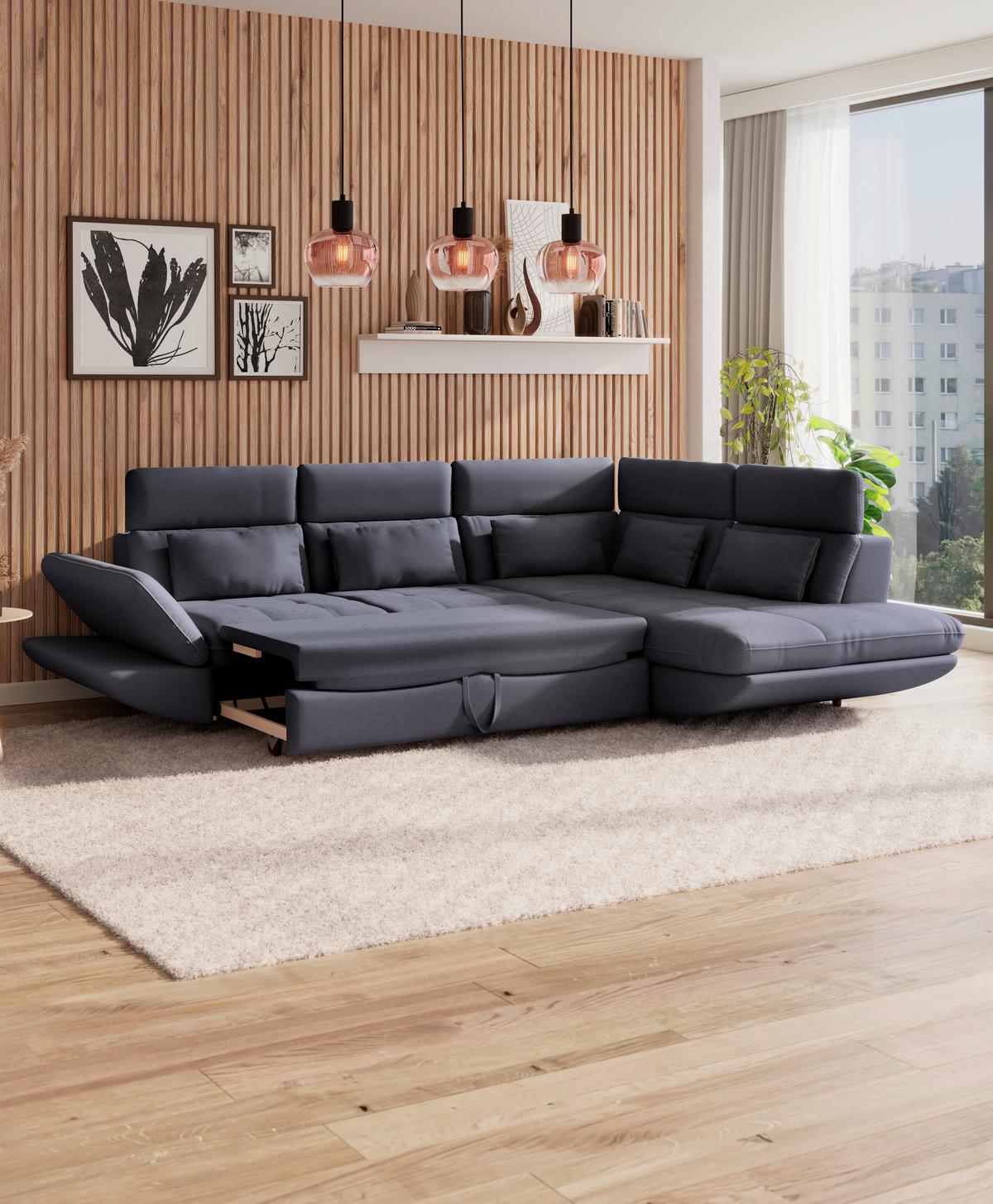 Wohnlandschaft Park - Schwarz/Dunkelblau, MODERN, Textil (233/311cm) - Luca Bessoni