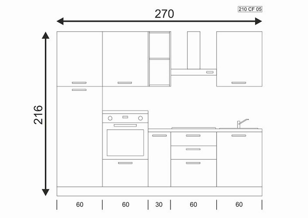 Küchenzeile Calliope Mit Kühlschrank 270 Cm Weiß - Eukalyptusholzfarben/Alufarben, LIFESTYLE, Holzwerkstoff/Kunststoff (270cm) - MID.YOU