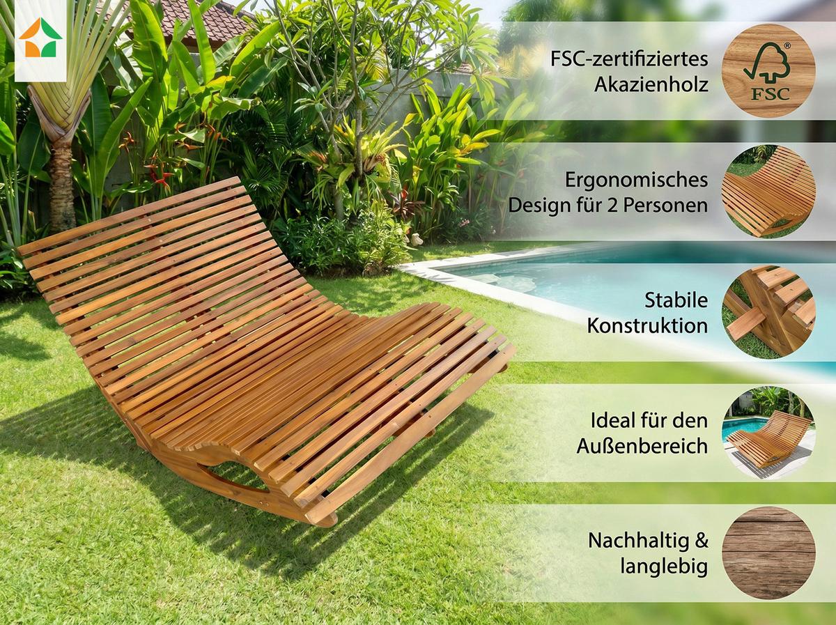 Schaukelliege für 2 Personen LxBxH: ca. 156x120x72 cm - Akaziefarben, Basics, Holz (156/120/72cm) - Prestige Home