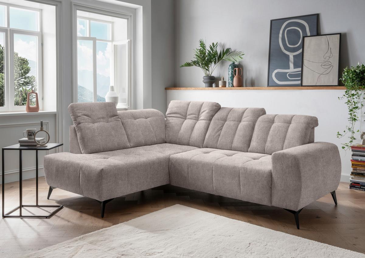 Ecksofa Mit Usb Anschluss Sano, Taupe, S: 200x261 Cm - Taupe/Schwarz, MODERN, Textil (200/261cm) - Livetastic