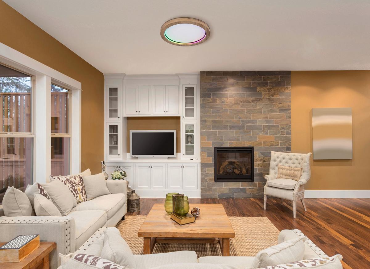 LED-Deckenleuchte 41374-24r - Dunkelbraun/Opal, Natur, Holzwerkstoff/Kunststoff (40/6,5cm) - Globo