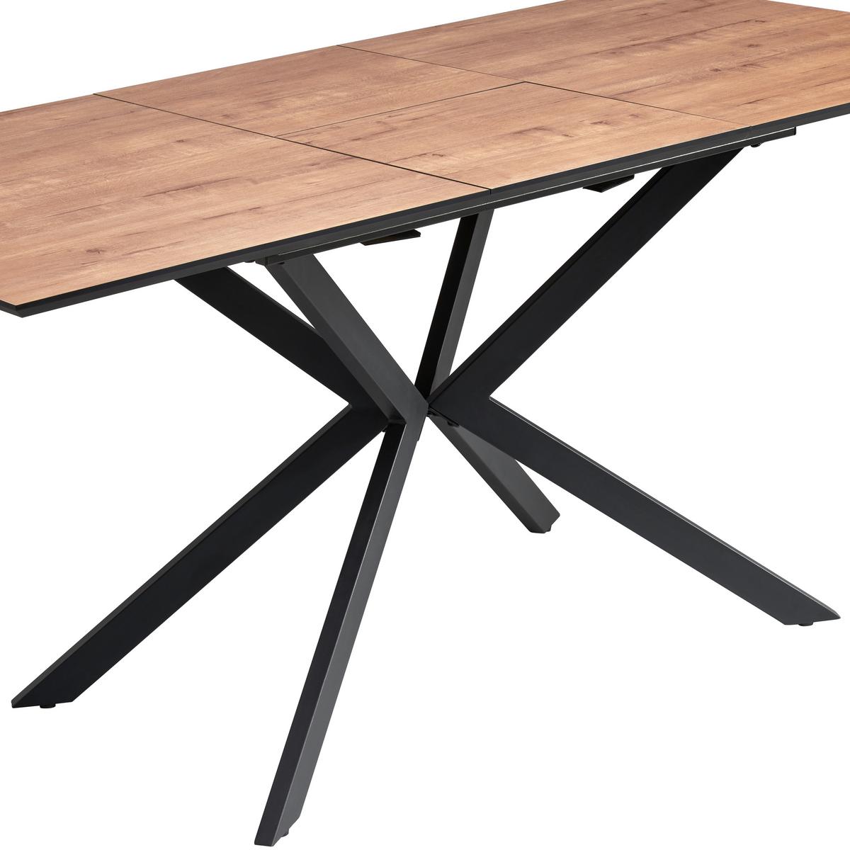 Ausziehtisch Lennox 120 Az Mdf Eiche Dekor, B: 120-160 cm - Eichefarben/Schwarz, KONVENTIONELL, Holzwerkstoff/Metall (120-160/76/80cm) - MID.YOU