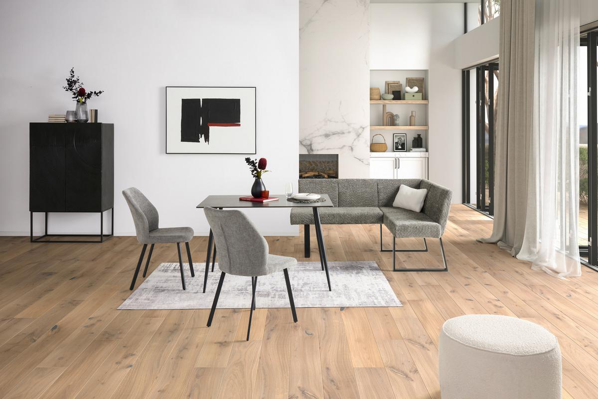 Eckbank Terri Grau, ca. 160x130cm - Schwarz/Grau, KONVENTIONELL, Textil/Metall (160/130cm) - MID.YOU