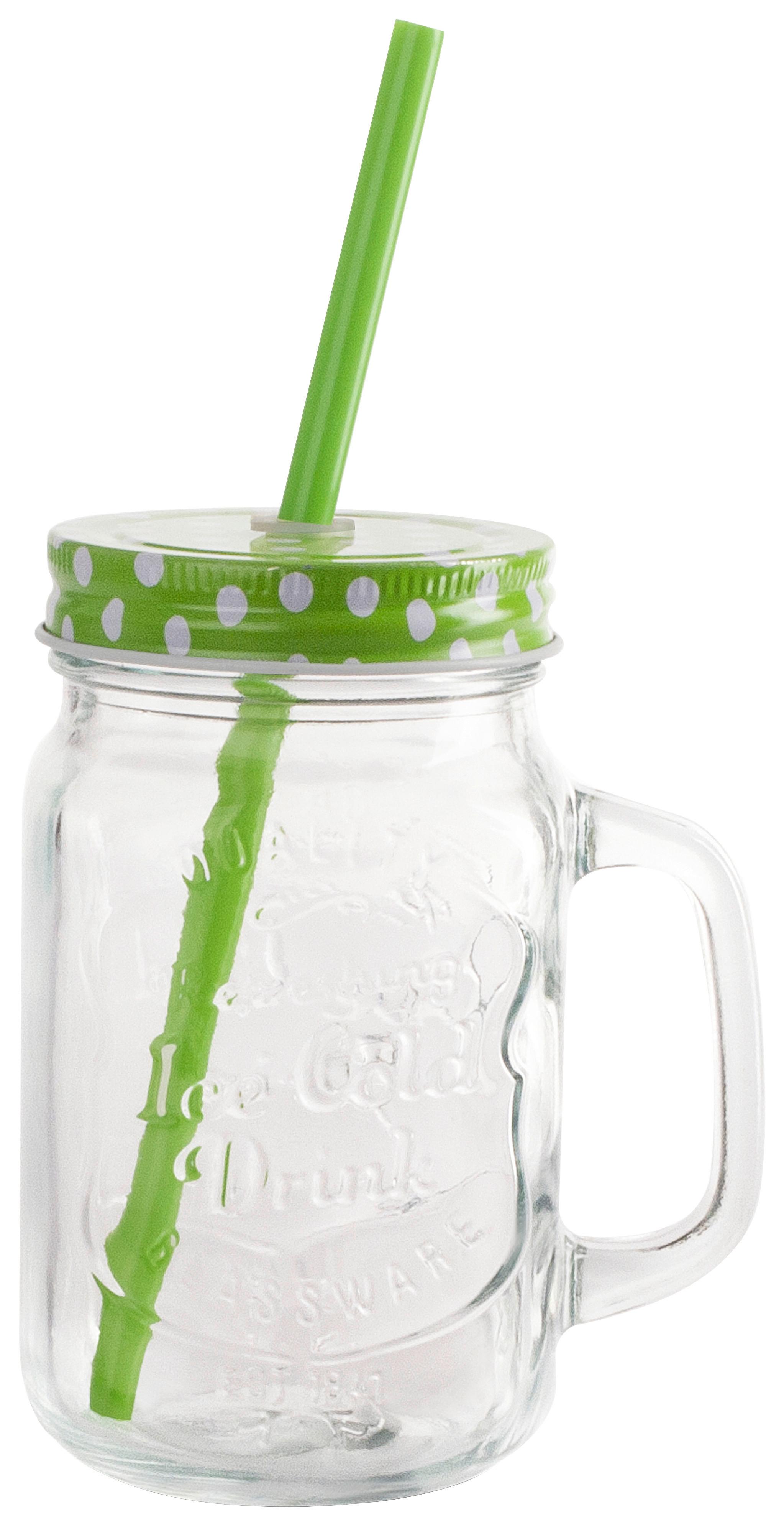Trinkglas grün/Klar Daria mit Strohhalm, ca. 480 ml - Klar/Grün, Basics, Glas/Kunststoff (7,5/13cm) - Luca Bessoni