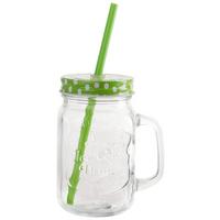 Trinkglas grün/Klar Daria mit Strohhalm, ca. 480 ml - Klar/Grün, Basics, Glas/Kunststoff (7,5/13cm) - Luca Bessoni