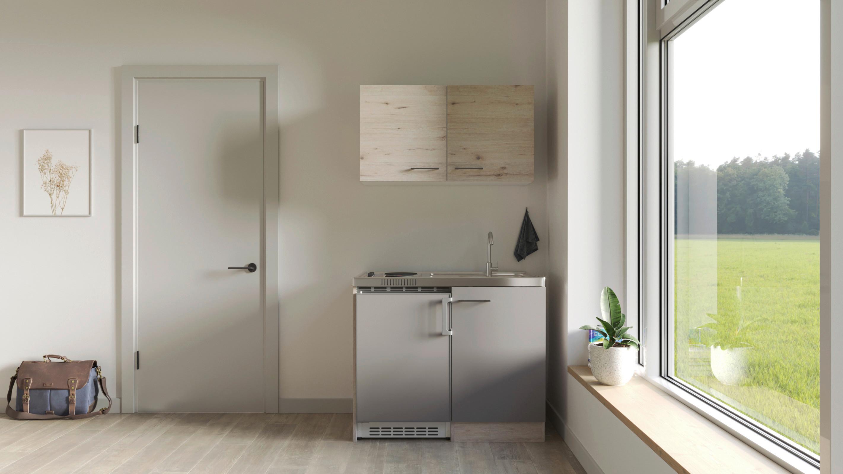 Miniküche Riva Eiche San Remo B: 100 cm - Champagner/Eiche San Remo, MODERN, Holzwerkstoff (100cm) - FlexWell