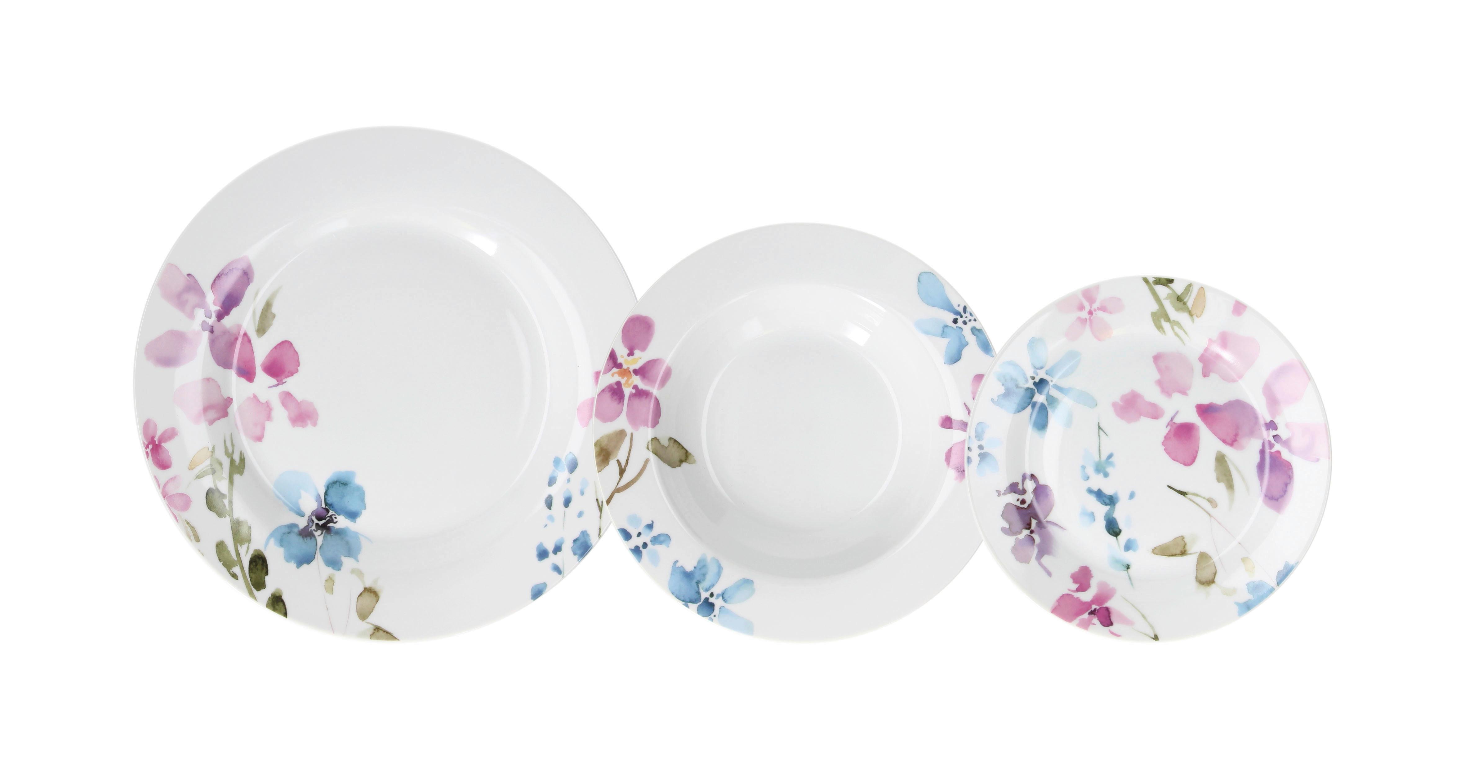 Jedálenský Servis Alma, 18-Dielny Set, Kvety - biela, Moderný, keramika (39/28,5/22cm) - Tognana