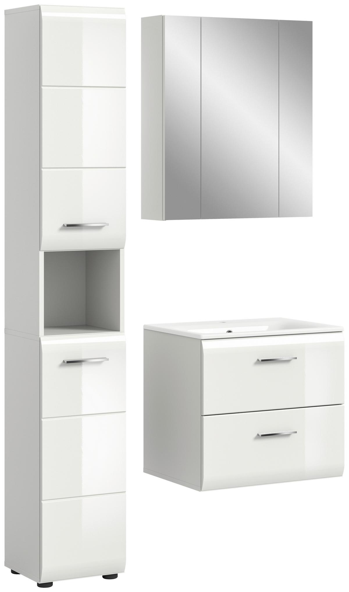 Badezimmer Ice Weiß/weiß Hg B: 90 Cm - Weiß Hochglanz/Schwarz, MODERN, Keramik/Holzwerkstoff (90/185/46cm) - MID.YOU